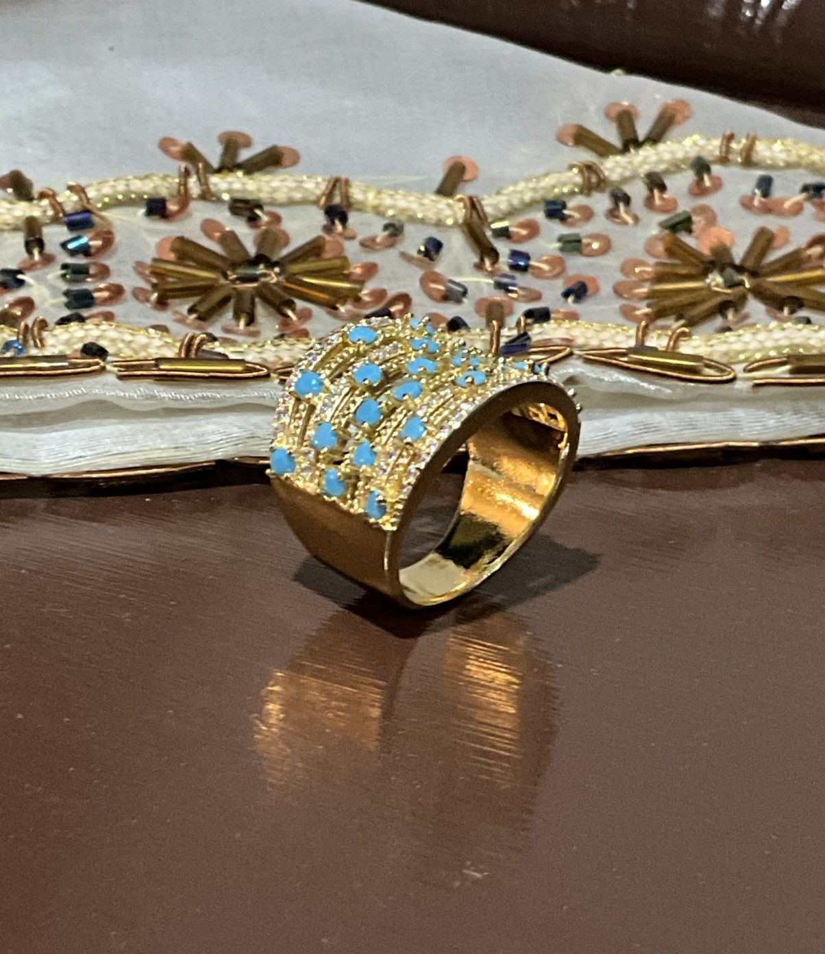 Other Elegant Gold and Turquoise wide band Ring 8 Size ONE SIZE - 4 Thumbnail