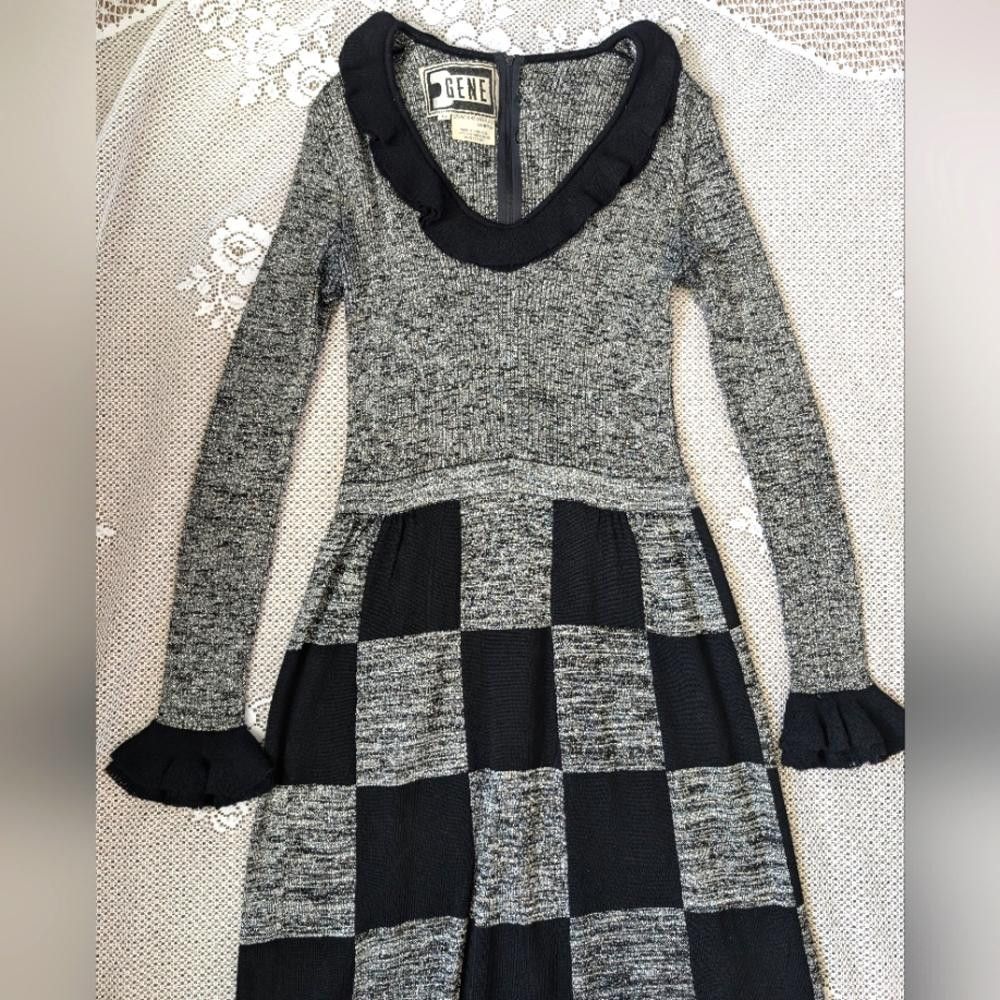 Designer Vintage GENE Wool Blend Checkered Maxi Dress Size M / US 6-8 / IT 42-44 - 2 Thumbnail