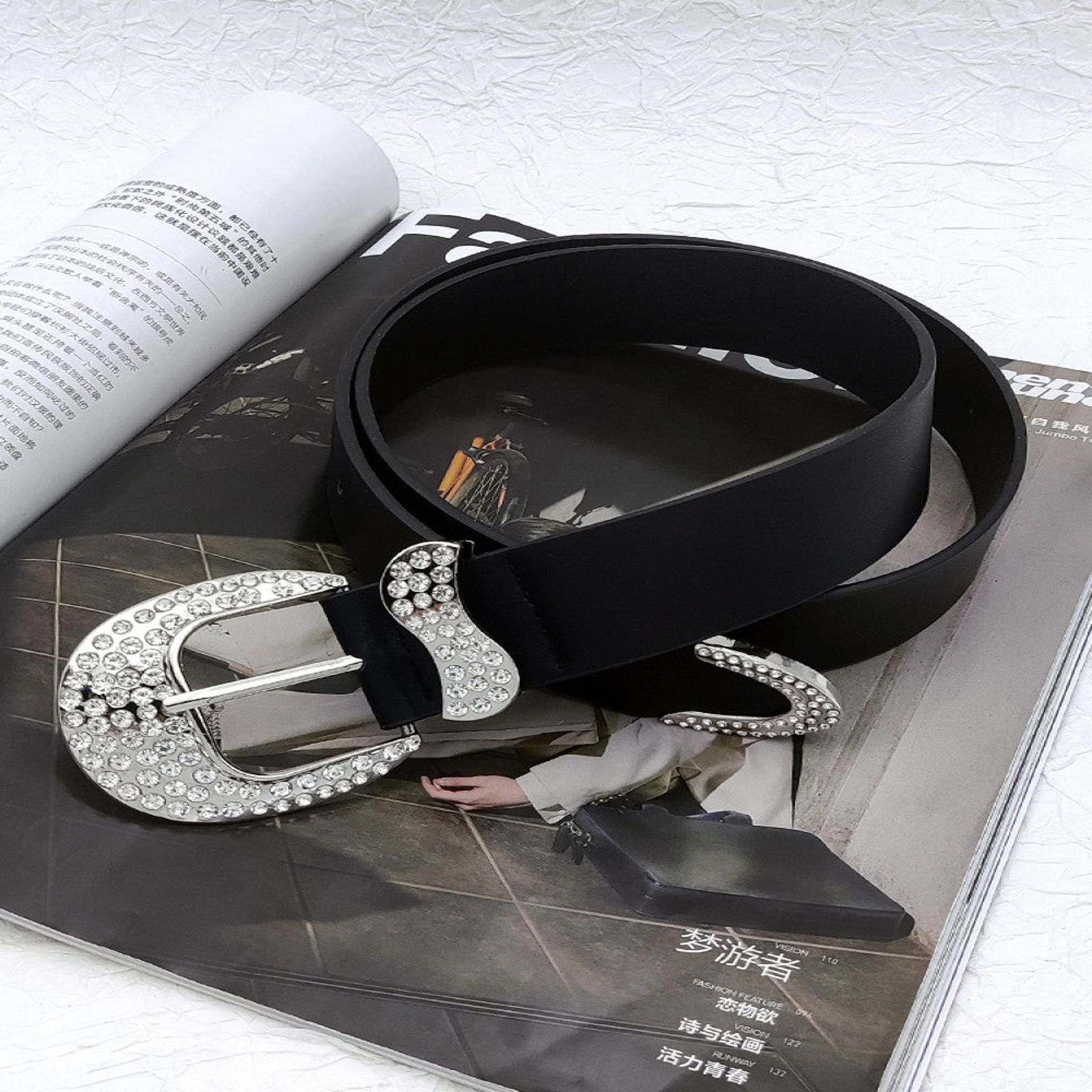 Other Black Rhinestone Buckle Belt Size ONE SIZE - 4 Thumbnail