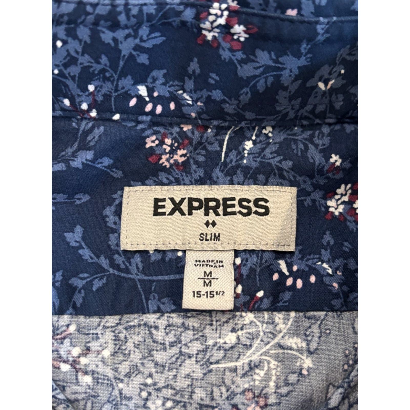 Express VINTAGE? No. Express Shirt Mens Medium 15-15.5 Slim Fit Bue Floral Print Long Sleeve Button Size US M / EU 48-50 / 2 - 2 Thumbnail