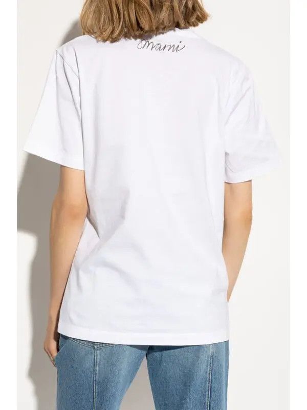 Marni o1w1db11125 Logo-Print T-Shirt in White Size S / US 4 / IT 40 - 3 Thumbnail