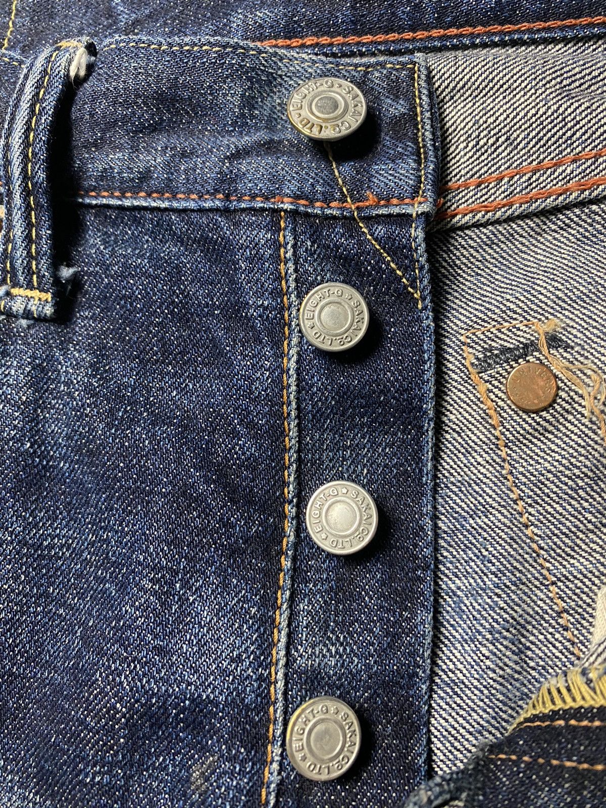 EIGHT-G × Japanese Brand × Vintage Eight G Lot 601 Rokumaru Vintage Style 15oz distressed & cut Size US 29 - 15 Thumbnail