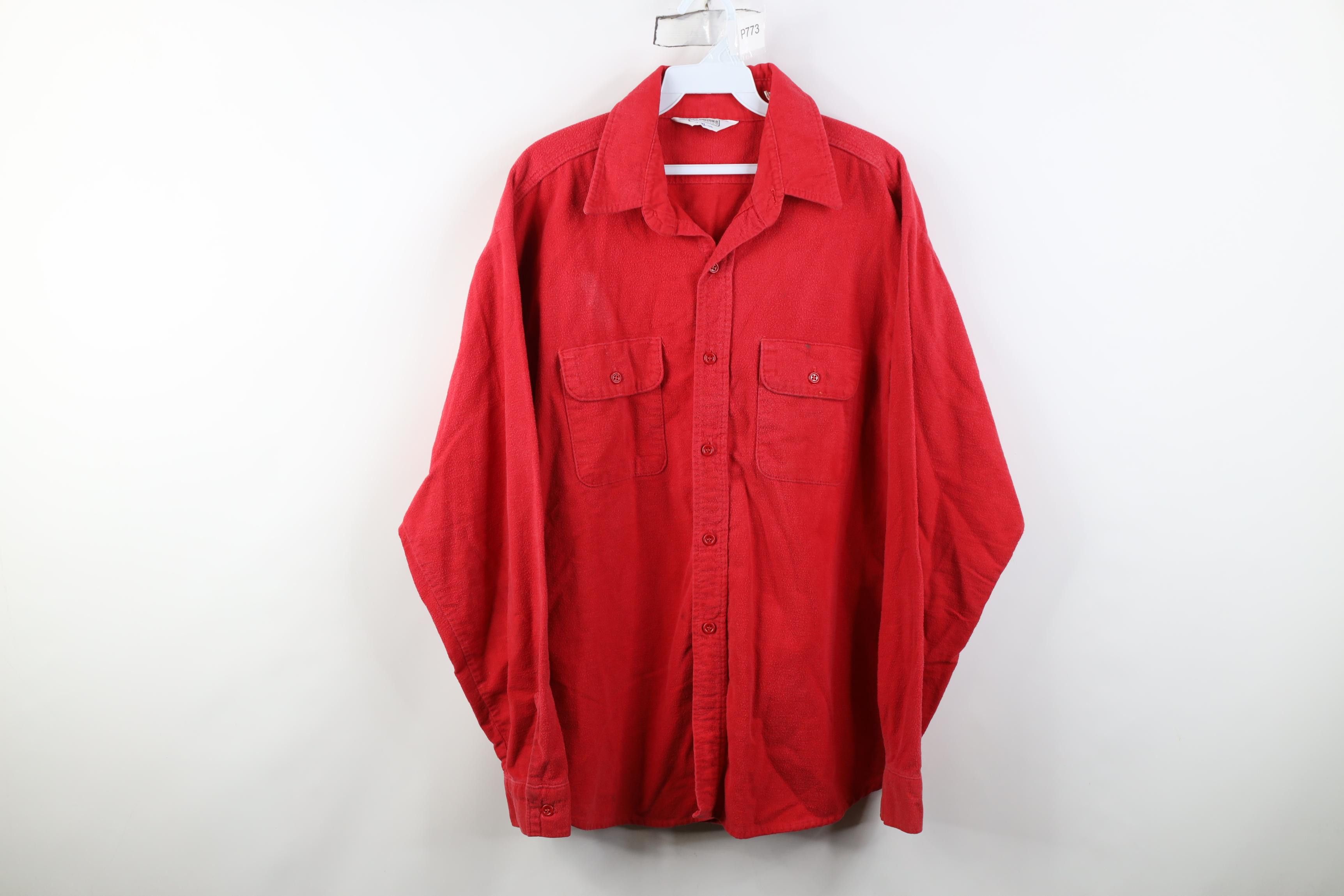 FiveBrother Vintage 70s Five Brother Chamois Cloth Button Shirt Red USA Size US XL / EU 56 / 4 - 1 Thumbnail