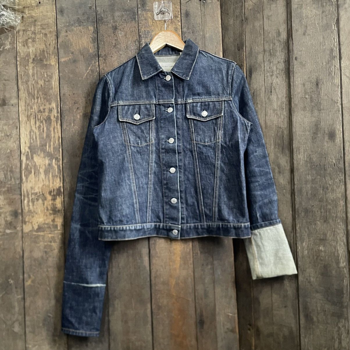 Helmut Lang HELMUT LANG LEATHER SLEEVE DENIM JACKET SS 03 | Grailed