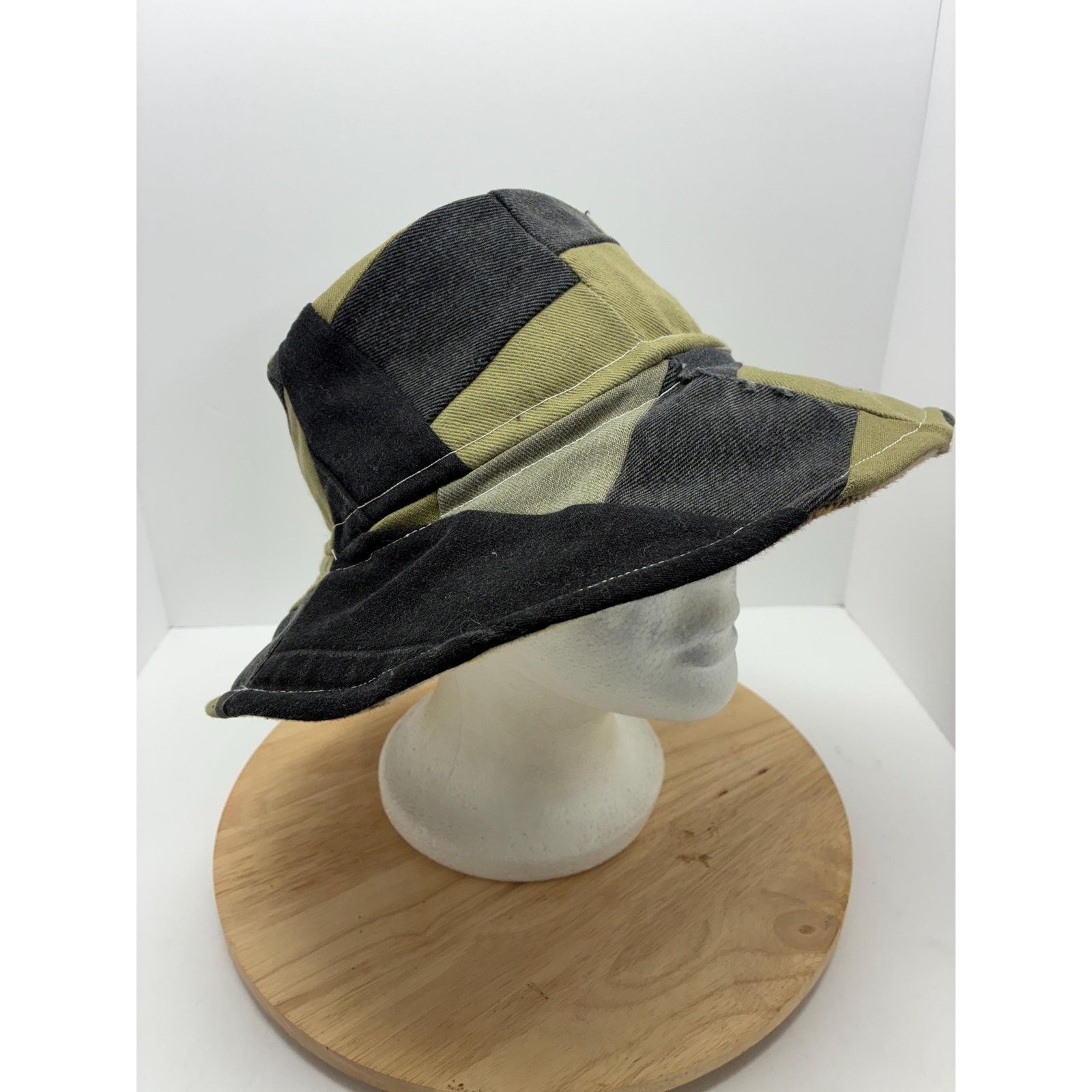 Other Green & Black Patchwork Bucket Hat, Upcycled Denim Cotton Size ONE SIZE - 7 Thumbnail
