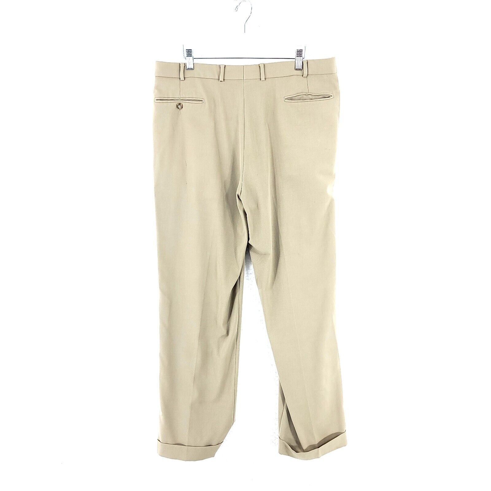 Brooks Brothers DAMAGED Brooks Brothers Stretch Tan Pleated Cuffed Mid Rise Size 36R - 3 Thumbnail
