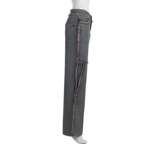 Jean Vintage Tassel Fur Trim Patchwork Jeans Size 27" / US 4 / IT 40 - 3 Thumbnail