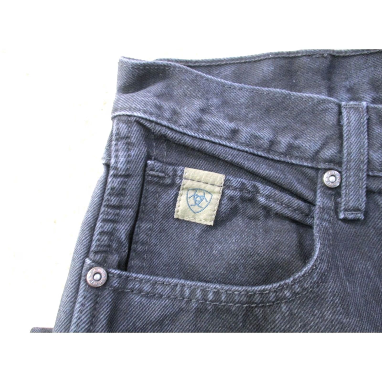 Ariat Ariat Heritage Classic Jeans Men's 33x32 Black Denim Workwear Straight 5-Pocket Zipper Closure Logo Button Mens American Classic Size US 33 - 3 Thumbnail
