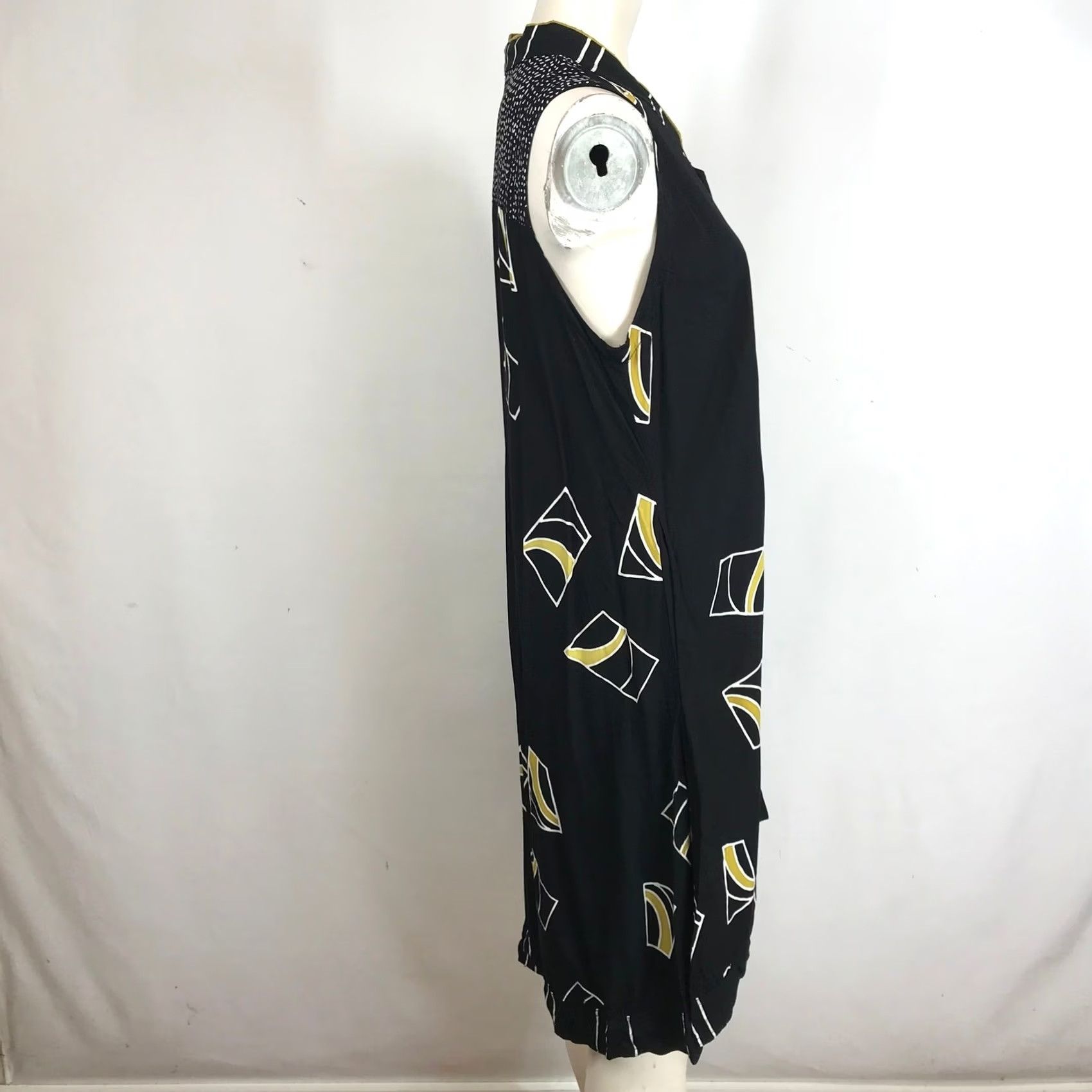 Vintage Lynz Shirt Dress Geometric Print Button Front Sleeveless Hi-Low Womens S Black Size S / US 4 / IT 40 - 4 Thumbnail