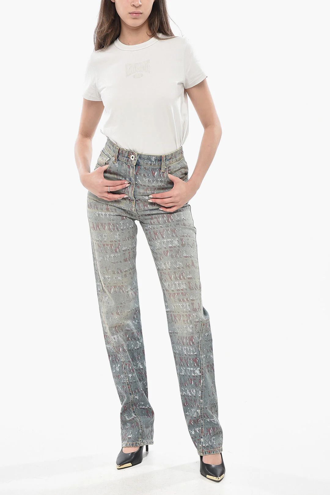 Lanvin og1mm0426 Printed Cotton Slim-Fit Straight-Leg Jeans Blue Size 26" / US 2 / IT 38 - 4 Thumbnail