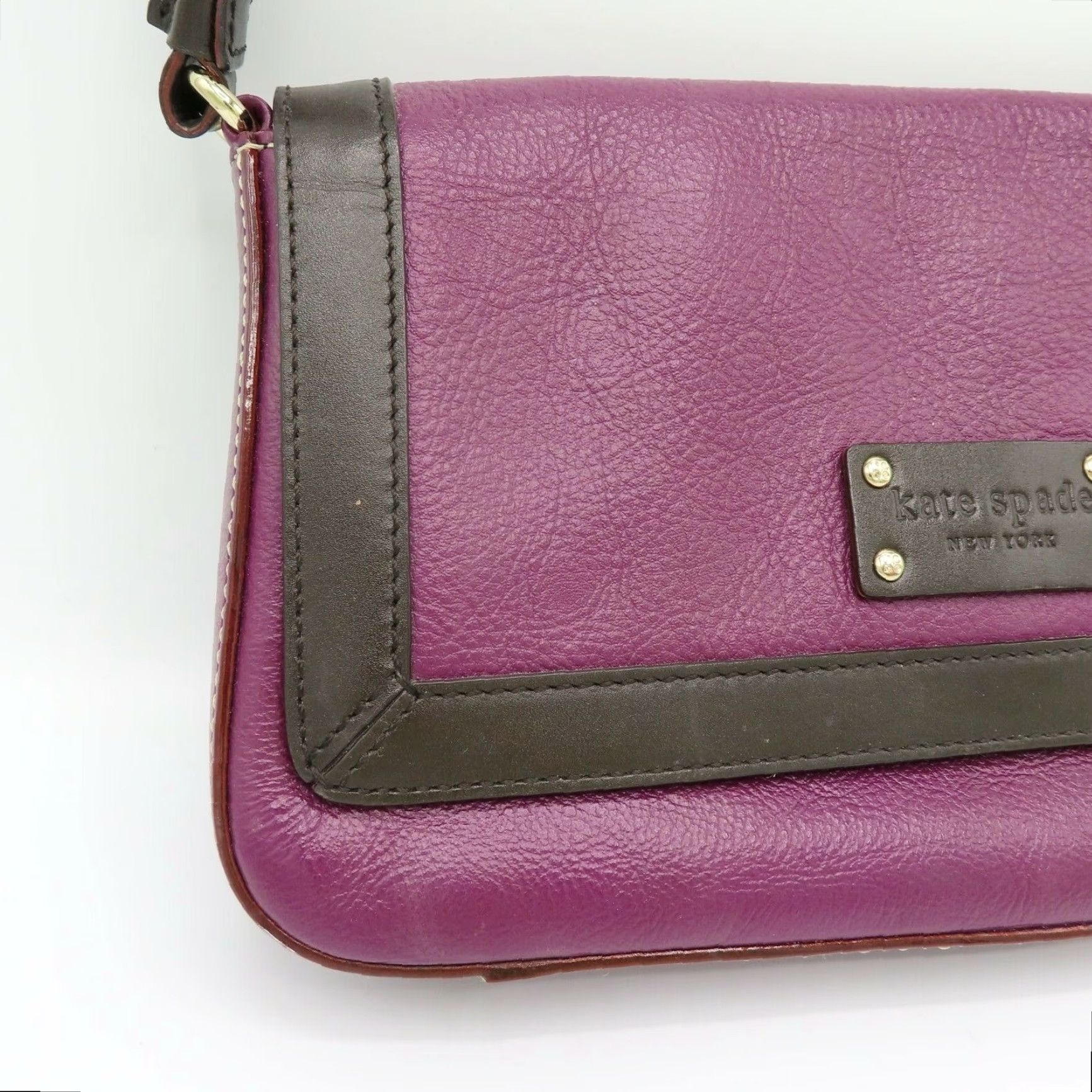 Vintage kate spade new york Shoulder Bag Purple Brown Leather Magnetic Flap handbag Purse Bag Women Size ONE SIZE - 3 Thumbnail