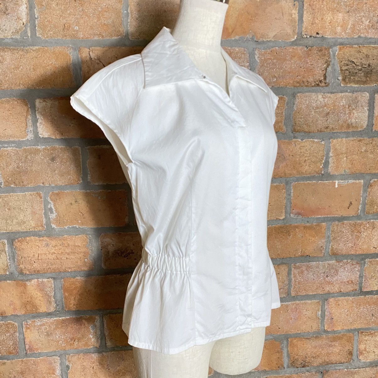 Norma Kamali ONO NORMA KAMALI White Cap Sleeve Blouse with Gathered Waist Size XL / US 12-14 / IT 48-50 - 2 Thumbnail