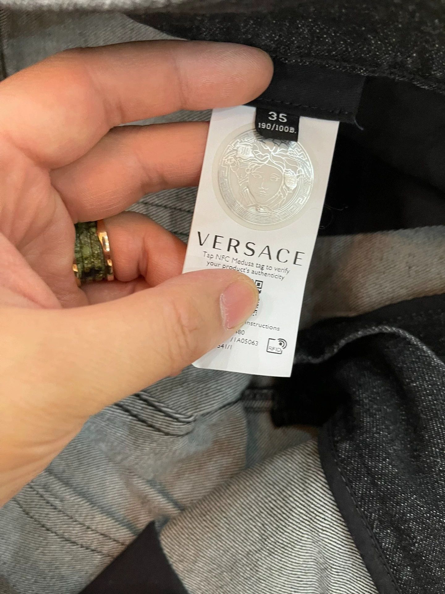 Versace Versace 2024 Men's Jeans Gold/Black Logo Waist Greek Key 35 Size US 35 - 5 Thumbnail