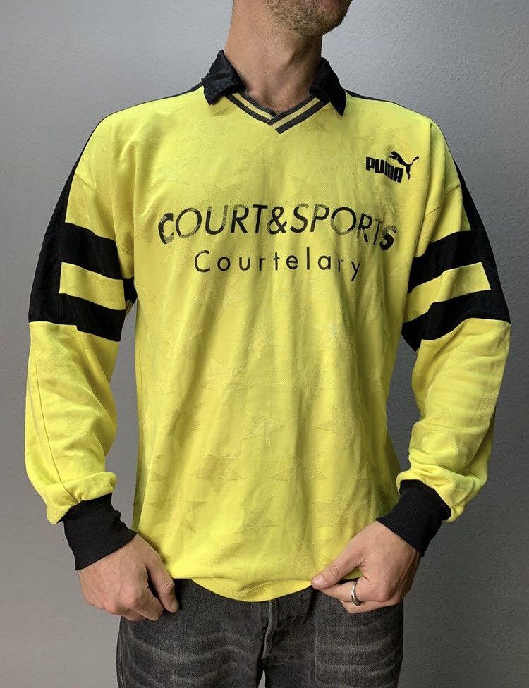 image of Puma x Soccer Jersey Vintage Y2K Blockcore Adidas England Jersey Longsleeve 90's in Light Green (Si