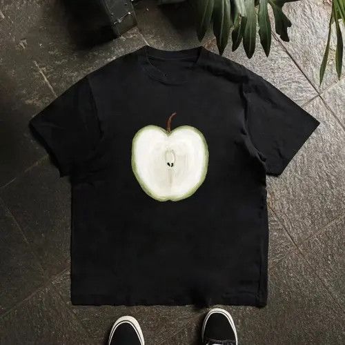 Japanese Brand Kahara x Miho Black washed retro half apple print t-shirt Size US M / EU 48-50 / 2 - 3 Thumbnail