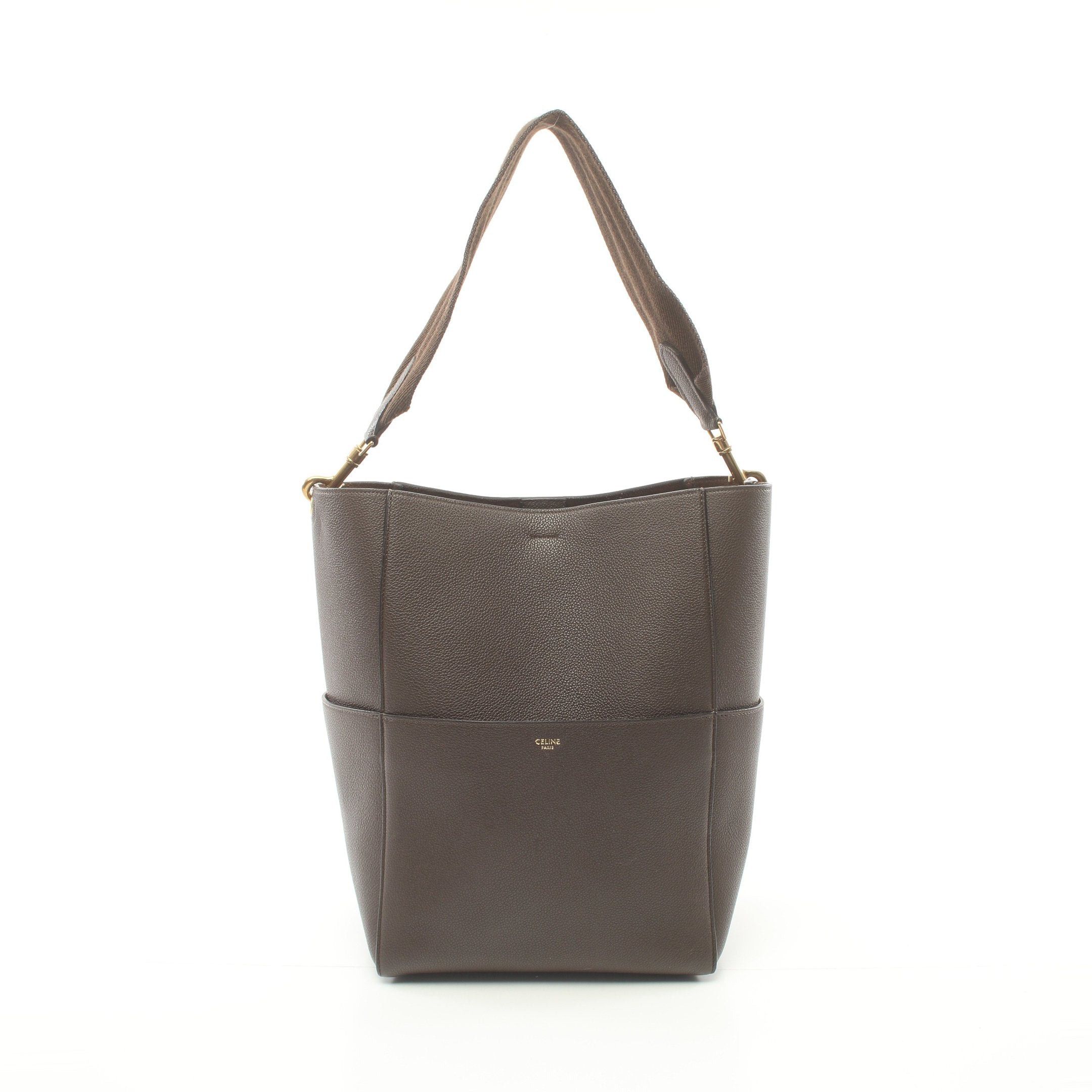 image of Celine Sangle Bucket Shoulder Bag Leather Dark Brown, Women's
