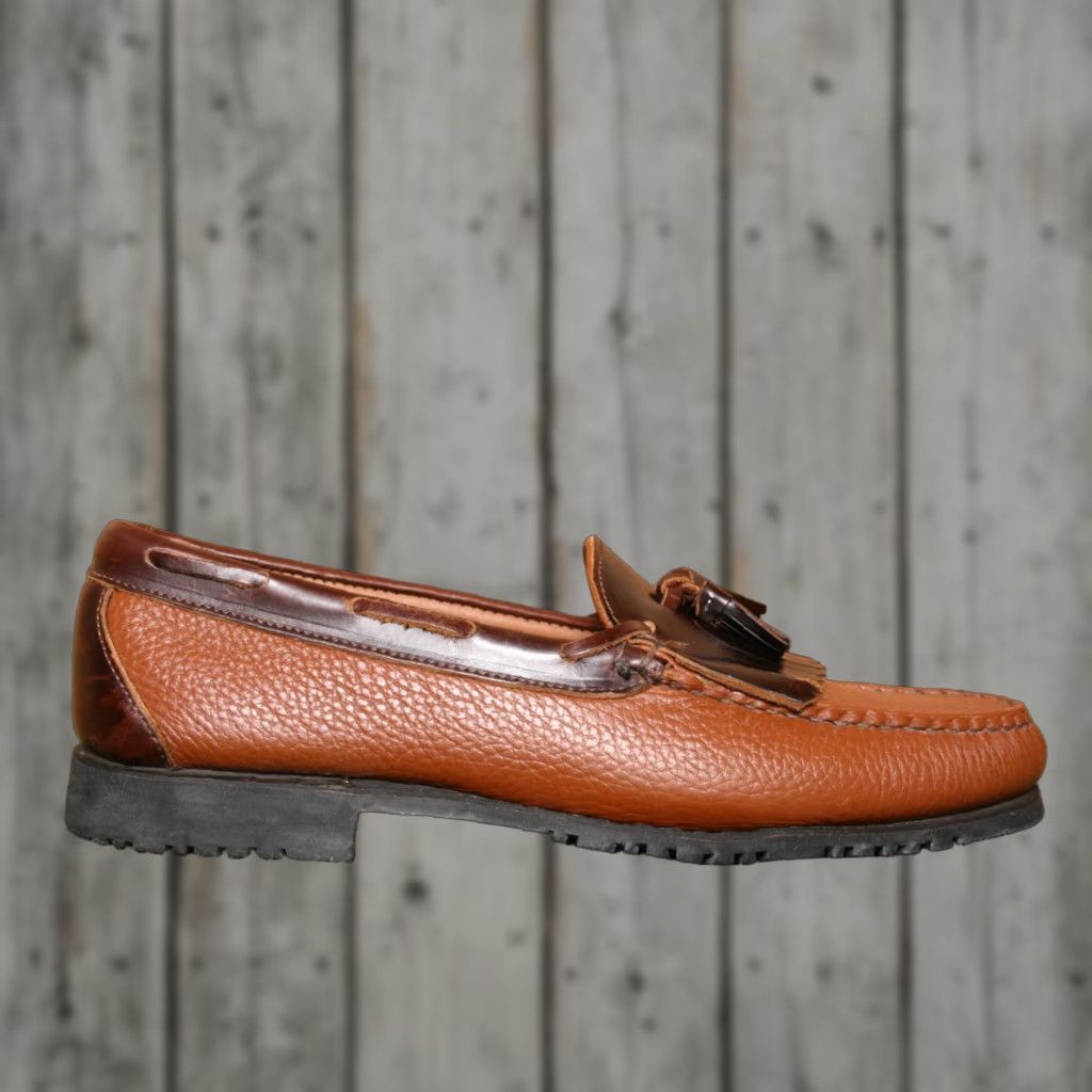 ALLEN EDMONDS Nashua Two-Tone Brown Leather Kiltie Tassel Loafers Sz. 9.5 B Men Dress Slip On Shoes