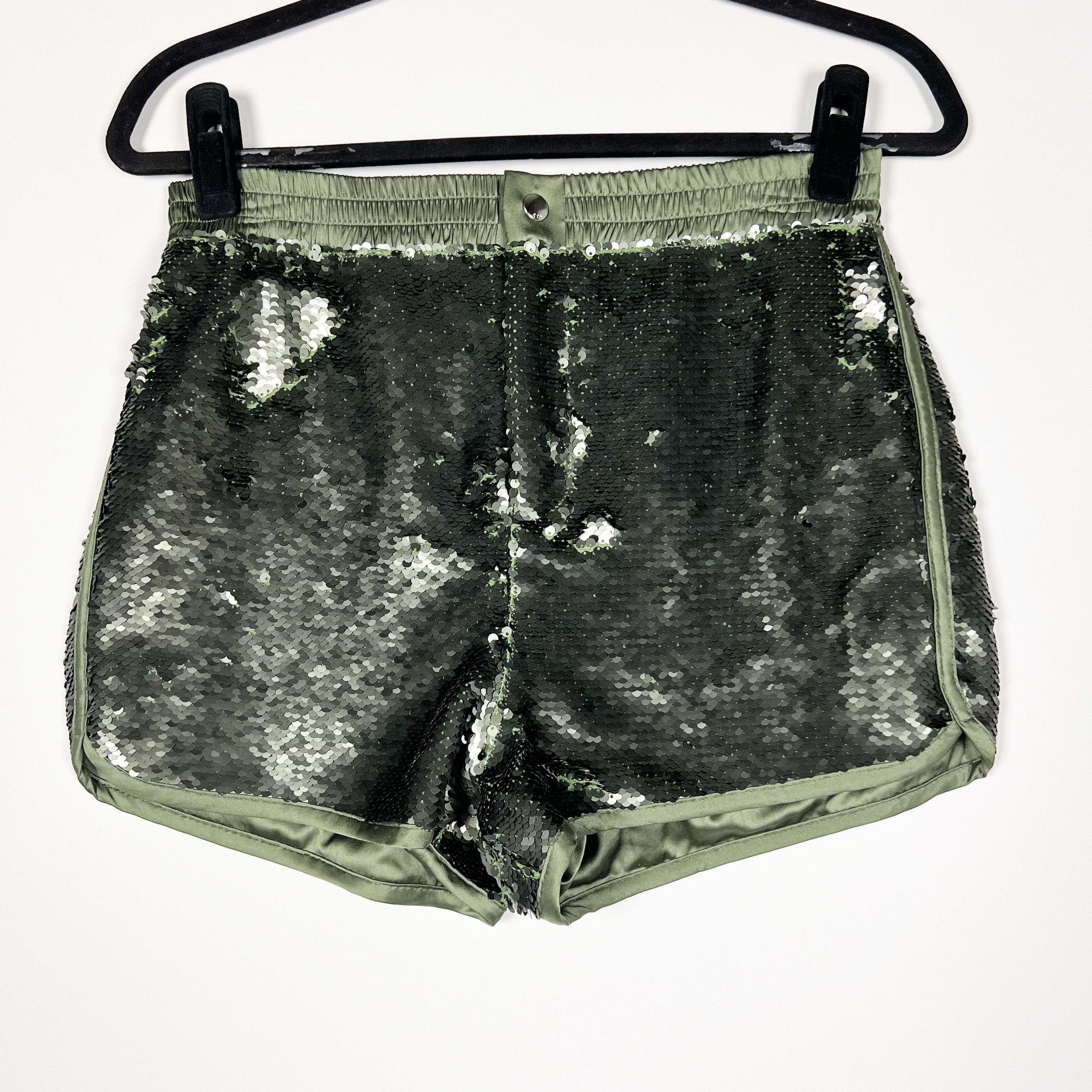 image of New Rta Ganya Olive Green Sequin Sparkle Embellished Mini, Women's (Size 26)