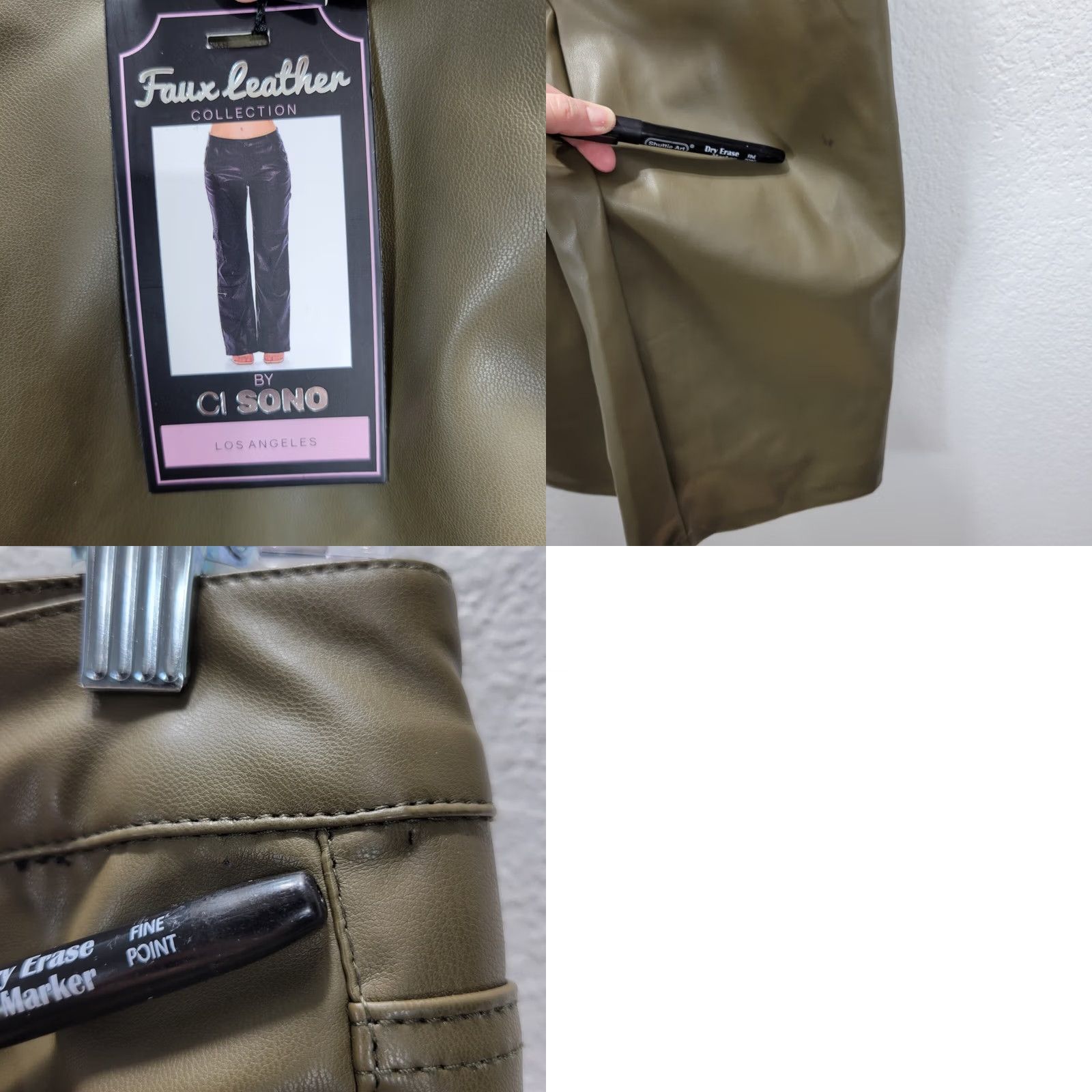 Olive Ci Sono Womens Faux Leather Carpenter Pants XL Olive Green Pockets Straight Leg Carpenter Womens XL Olive Green CI SONO Size 40" / US 18 - 8 Thumbnail