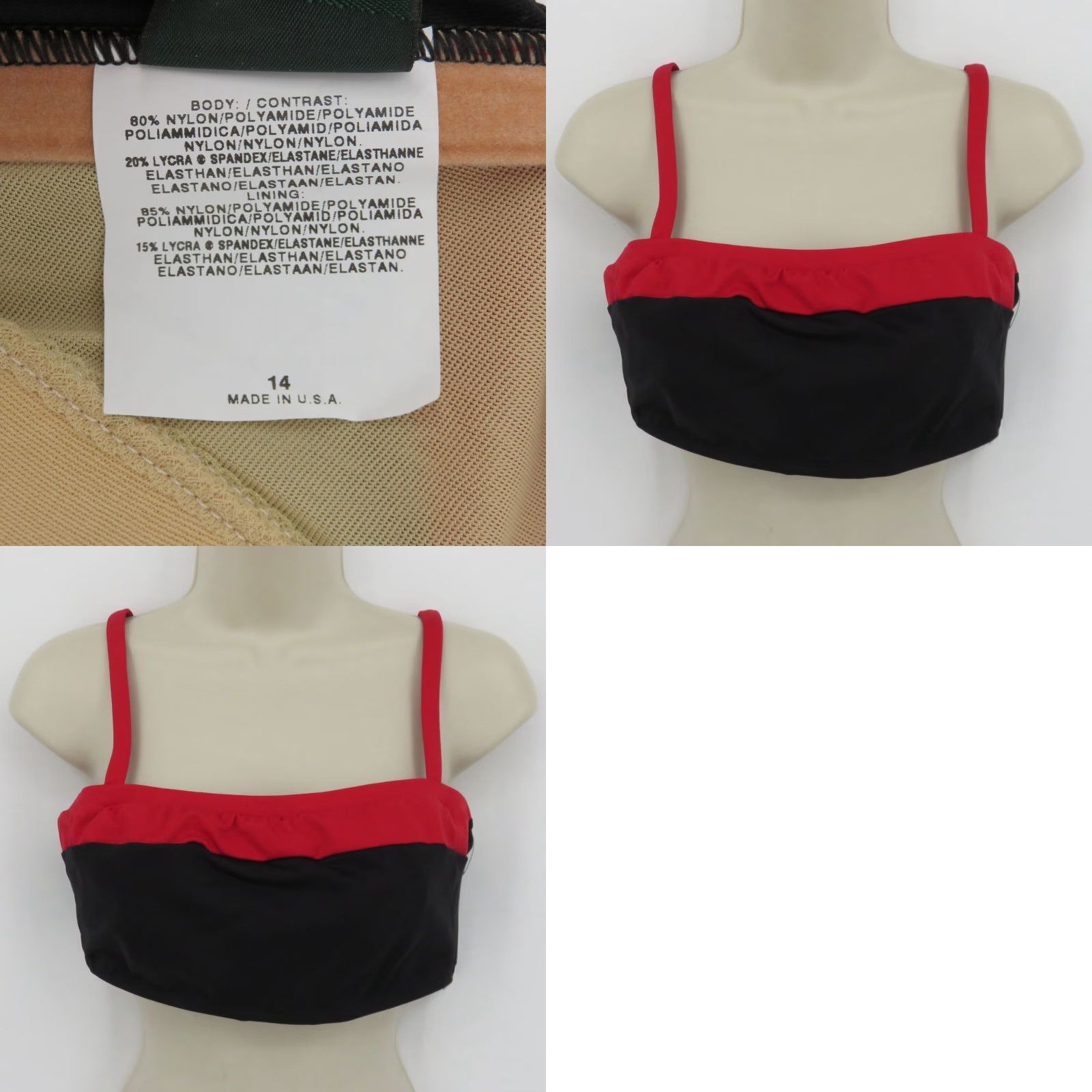 Ralph Lauren VINTAGE 90s Lauren Ralph Lauren Women Bikini Top Lined Spaghetti Strap Black Red 14 NYLON Top Womens Size XL / US 12-14 / IT 48-50 - 9 Thumbnail