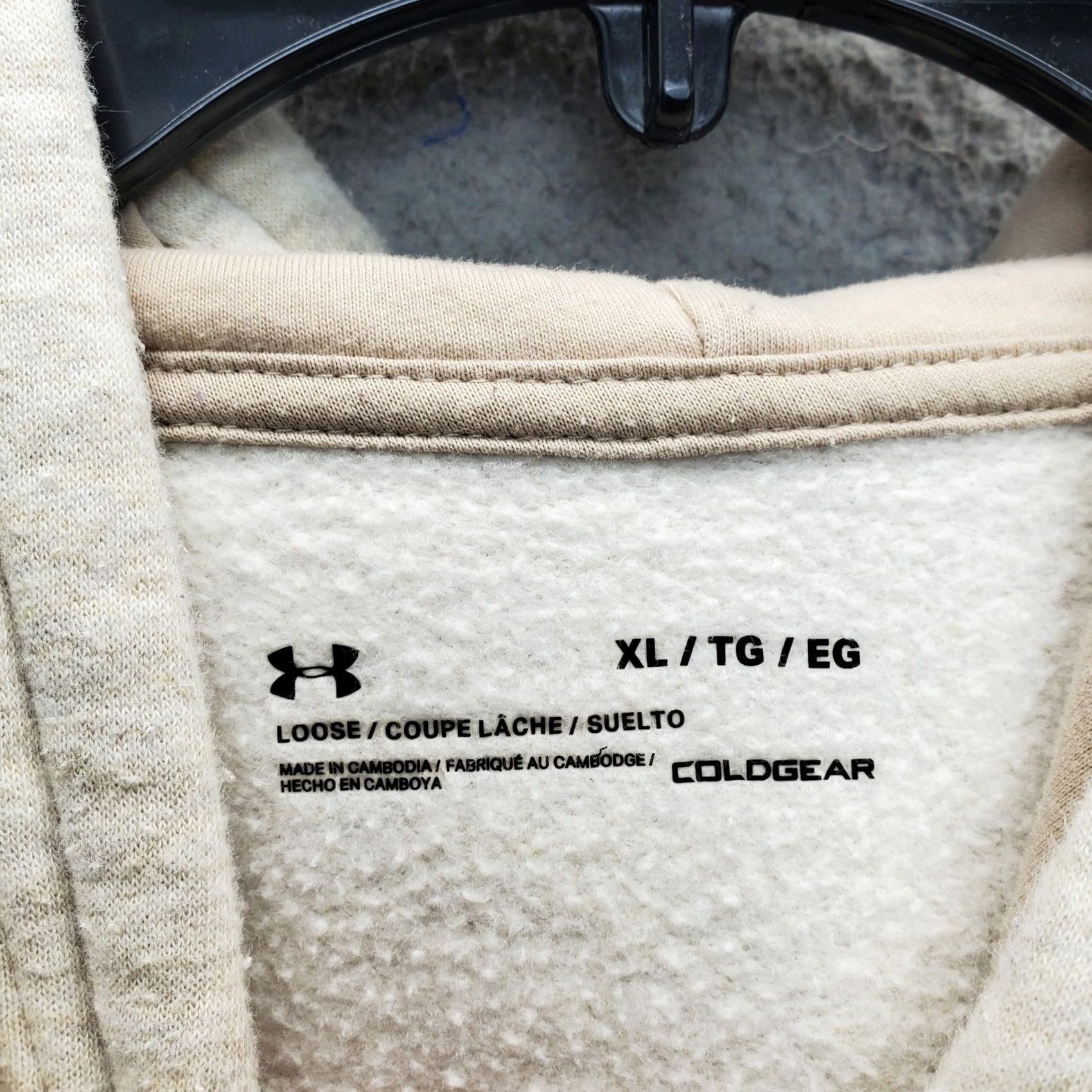 Under Armour Under Armour ColdGear Mens XL Hoodie Beige Fleece Lined Loose Fit Kangaroo Pocket Size US XL / EU 56 / 4 - 6 Thumbnail