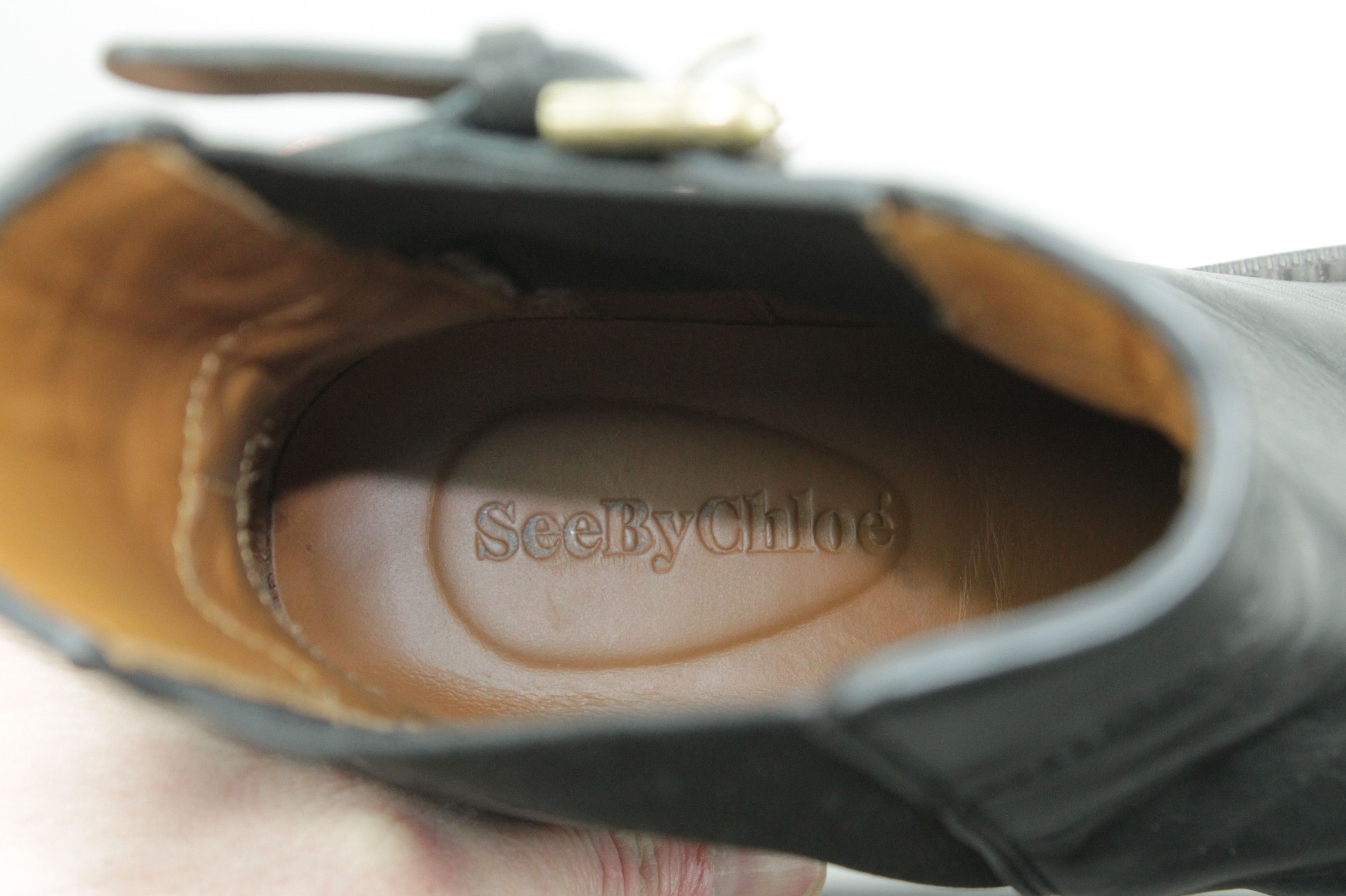 Chloe See By Chloé Block Heel Platform Black Leather Bootie Size US 5 / IT 35 - 11 Thumbnail