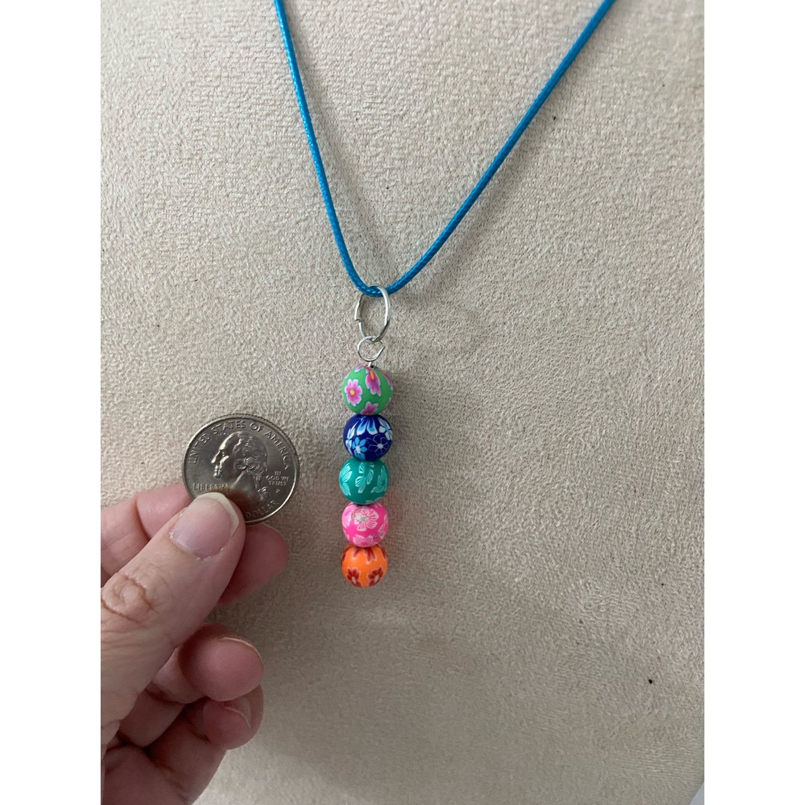 Handmade Colorful fimo clay bead pendant necklace Size ONE SIZE - 2 Thumbnail