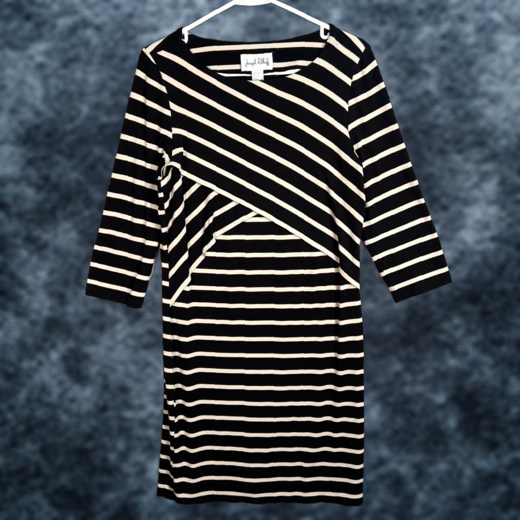 Joseph Ribkoff VINTAGE Joseph Ribkoff Black & White Striped Bodycon Dress Women Midi Stretch Size 12 Size L / US 10 / IT 46 - 1 Thumbnail
