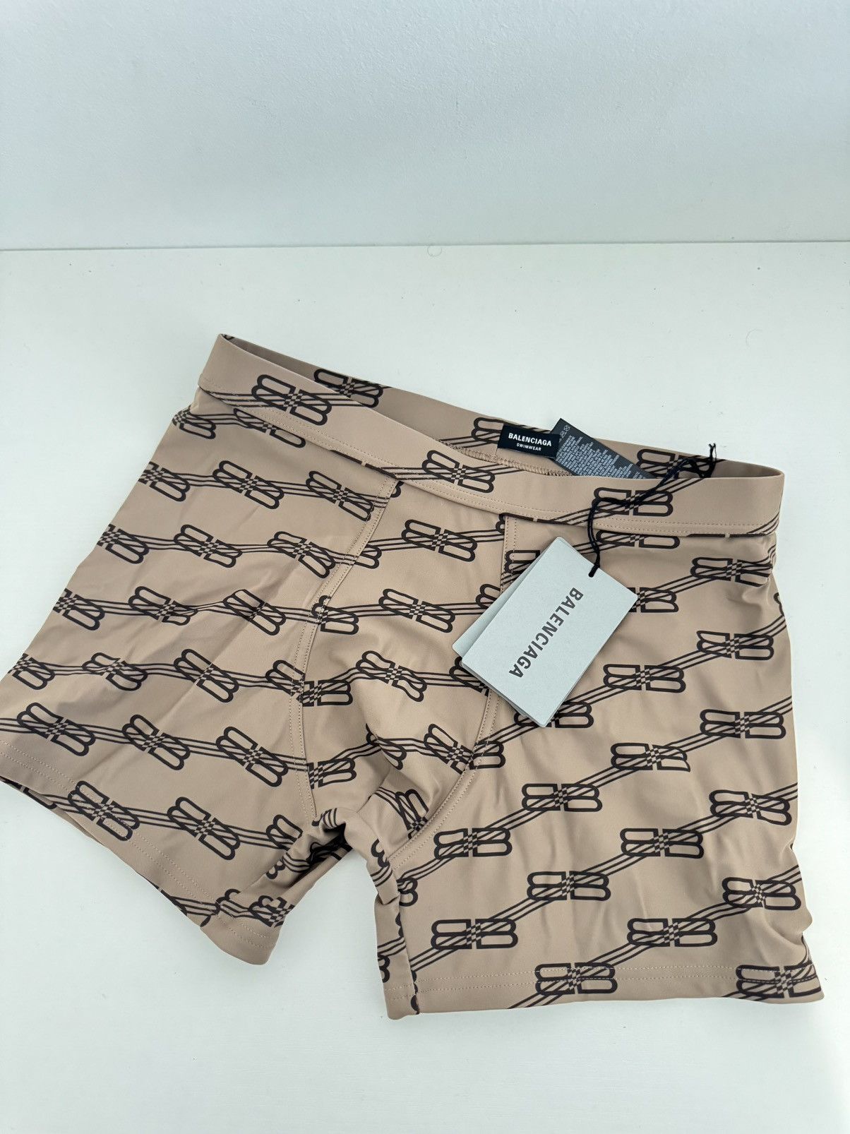 Balenciaga Balenciaga BB Monogram Swim Trunks Beige/Black SZ S Size US 31 - 1 Thumbnail