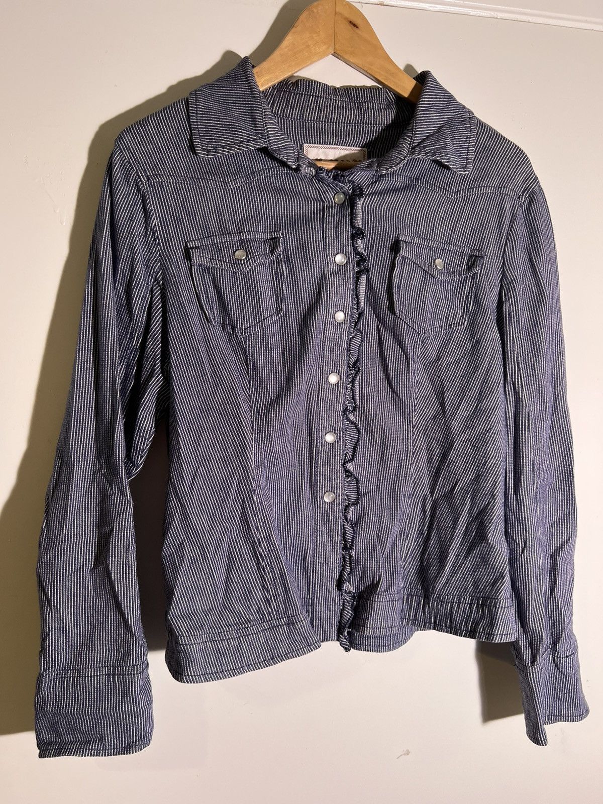 Vintage Y2K 2000’s VTG Vintage AMI Pinstripe Ruffled Retro Shirt Size M / US 6-8 / IT 42-44 - 1 Thumbnail