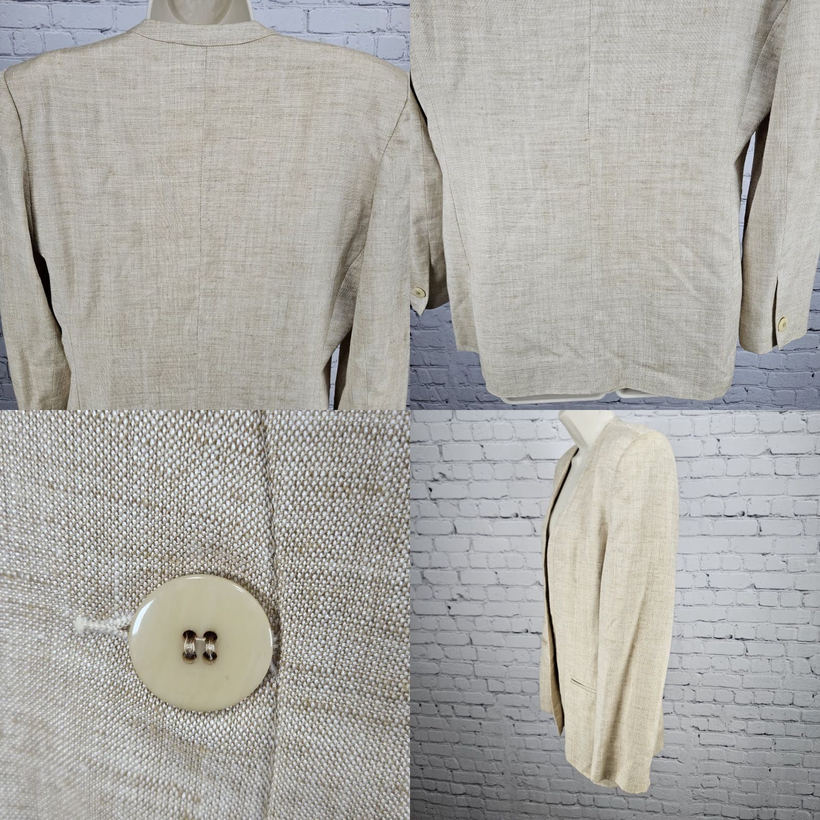 Vintage VINTAGE Gianni Sport Blazer Jacket Women 10 One-Button Beige Linen Blend Single-Breasted Regular Sleeves Long Sleeve Classic Size L / US 10 / IT 46 - 9 Thumbnail