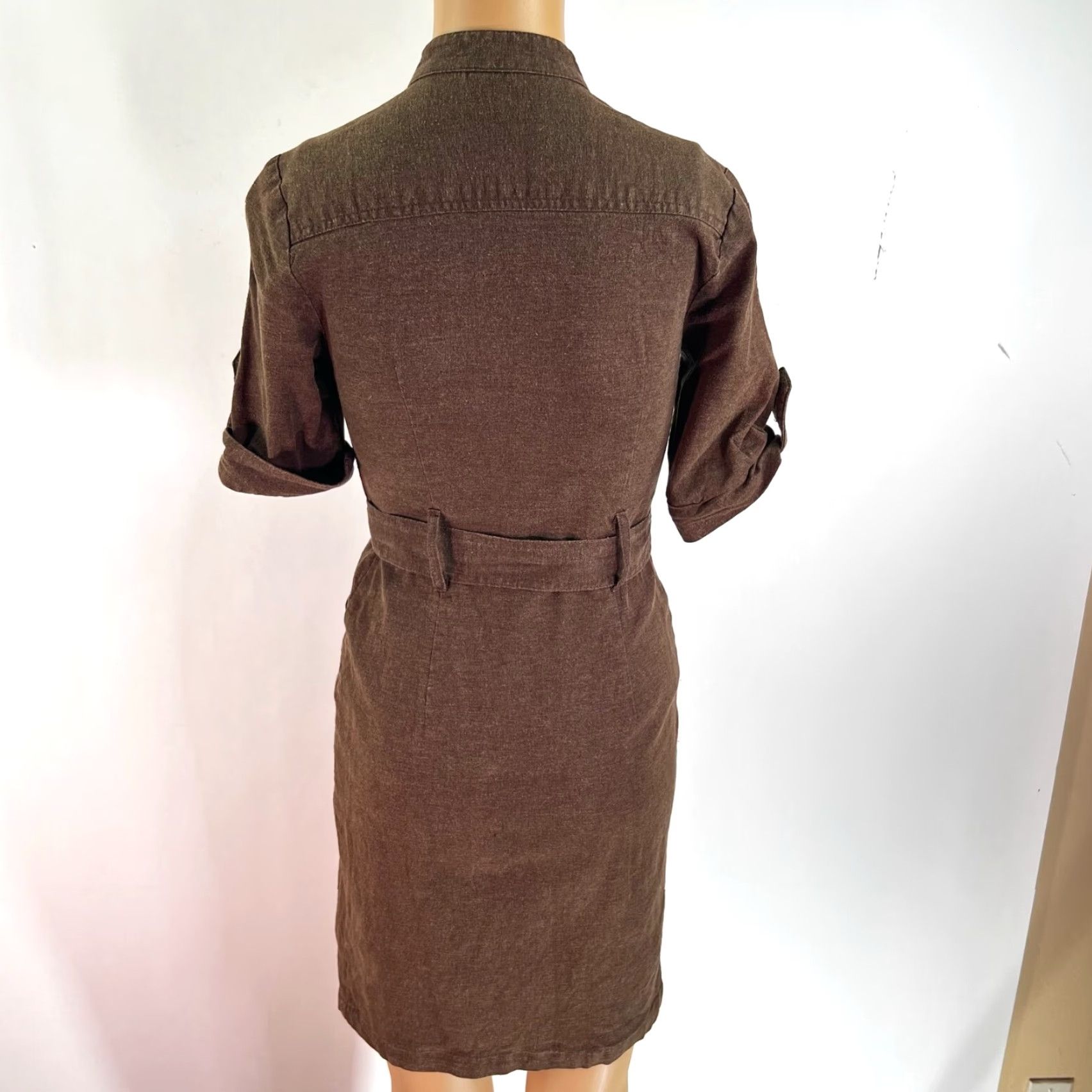Vintage VTG New York & Co Utility Linen Midi Dress Shirt Dress XS Brown Belt Maxi? Size XS / US 0-2 / IT 36-38 - 7 Thumbnail