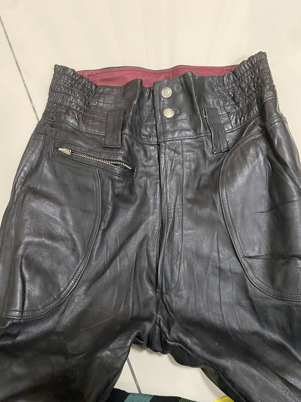 Japanese Brand × Leather × Vintage 90s VTG KUSHITANI HAMAMATSU LEATHER BIKER PANTS Size US 30 / EU 46 - 6 Thumbnail