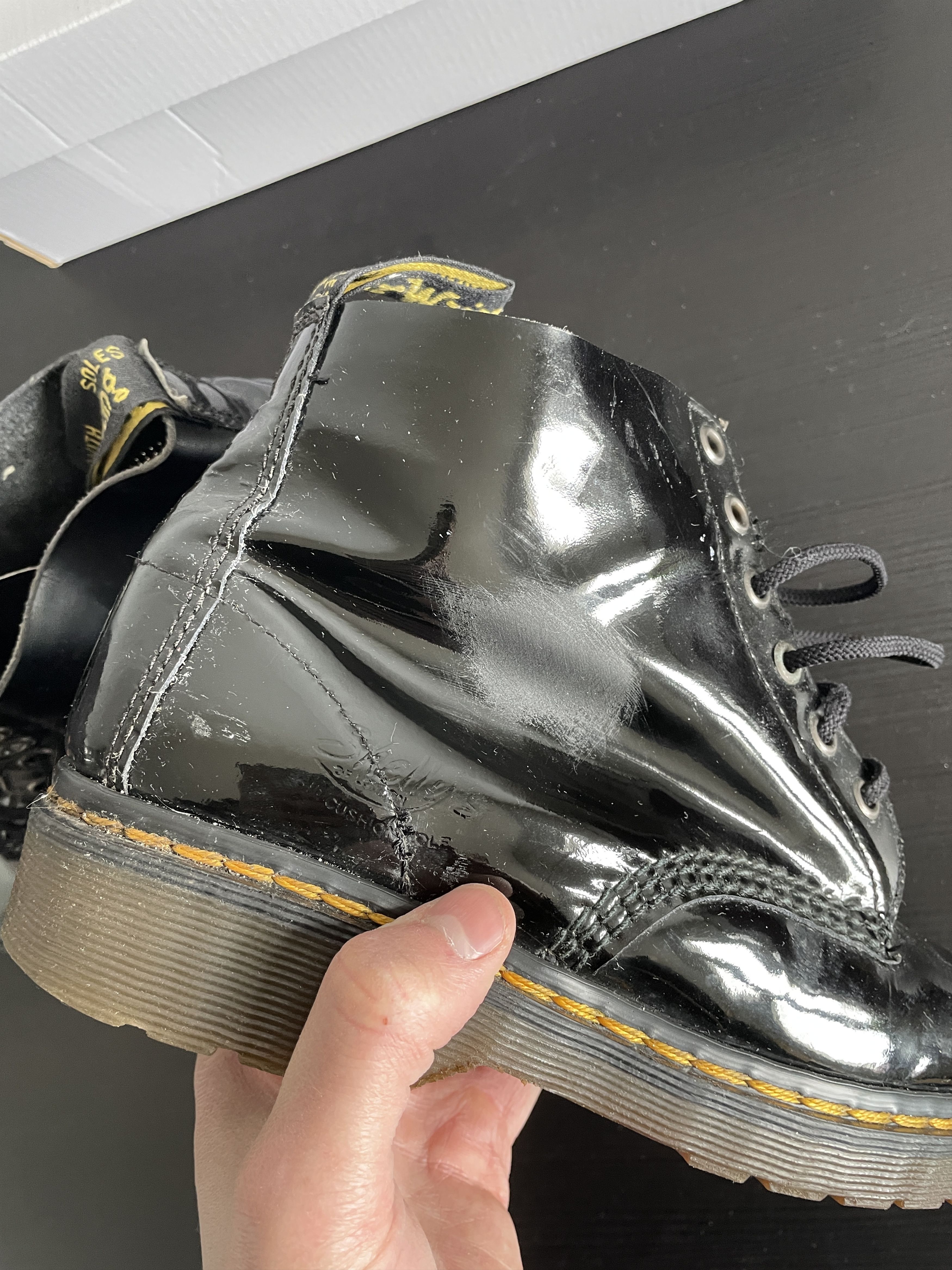 Dr. Martens BLACK PATENT LEATHER PUNK ROCK DR MARTENS BOOTS Size US 7 / EU 40 - 4 Thumbnail