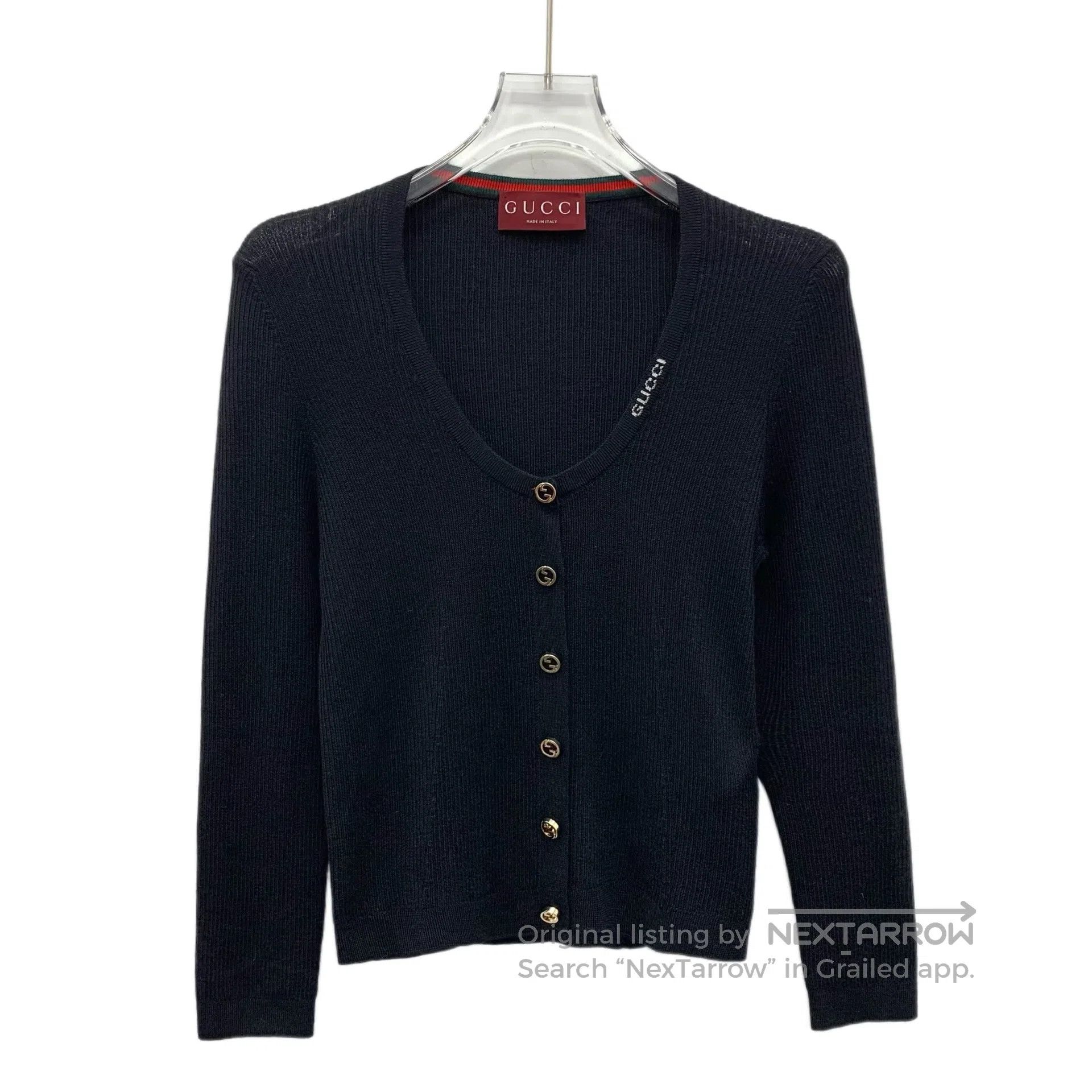 Gucci Guicci Black wool single-breasted long sleeve knit cardiga Size L / US 10 / IT 46 - 1 Thumbnail