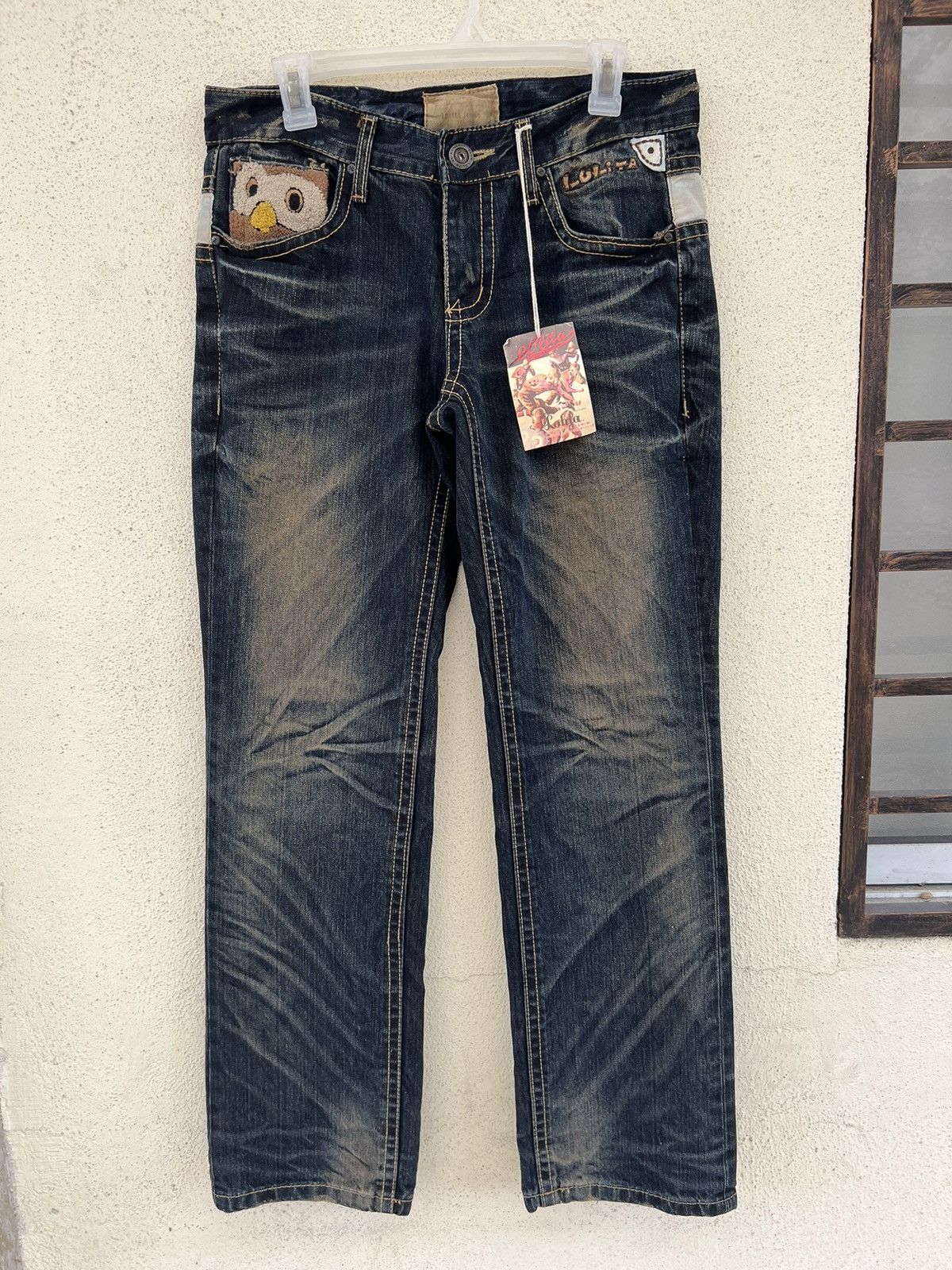 Vintage Lolita Owl Rusty Blue Denim Distressed Jeans Size US 29 - 6 Thumbnail