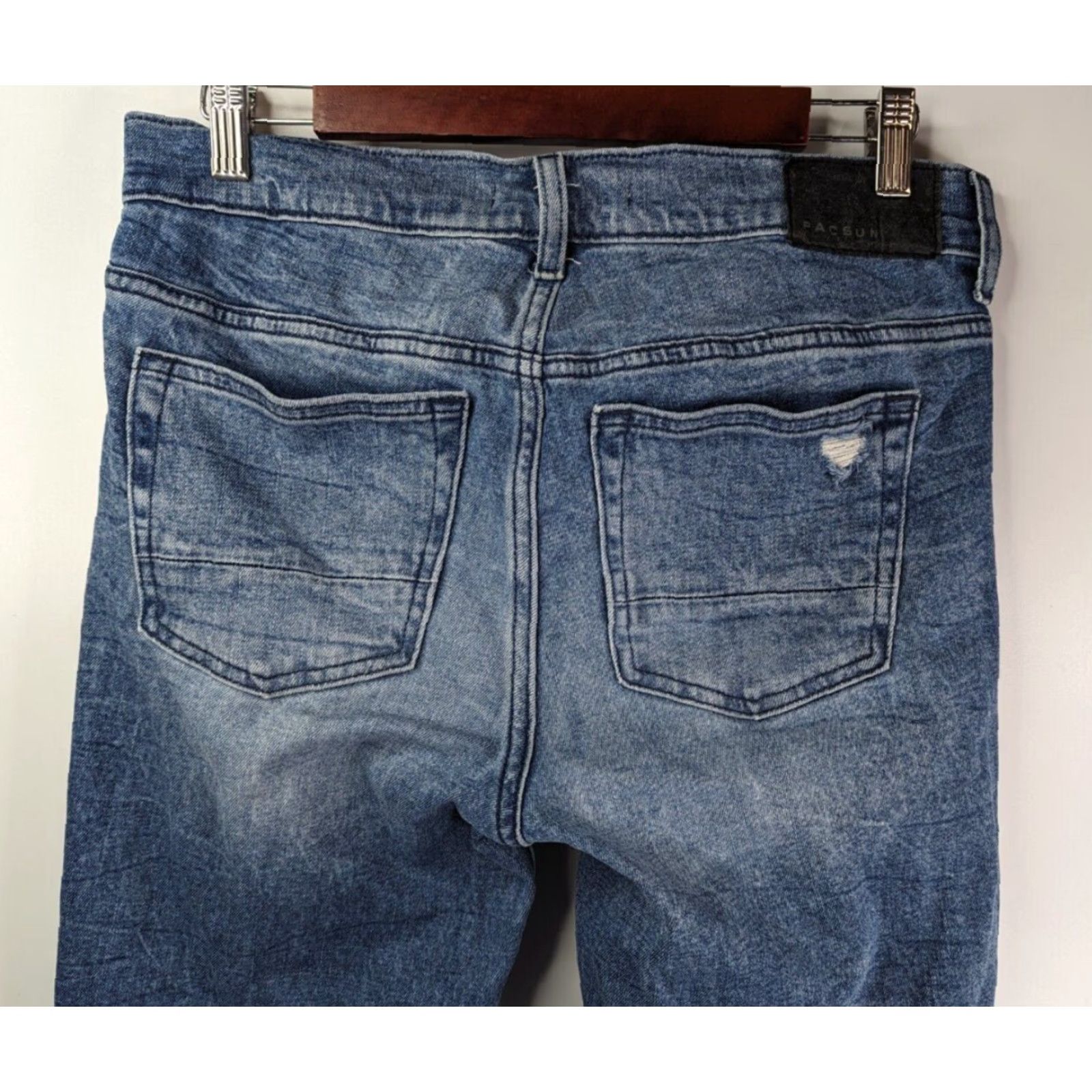 Pacsun PacSun Jeans Skinny 30x30 Mens Blue Distressed Denim Stretch Moto 5-Pocket Size US 30 / EU 46 - 6 Thumbnail