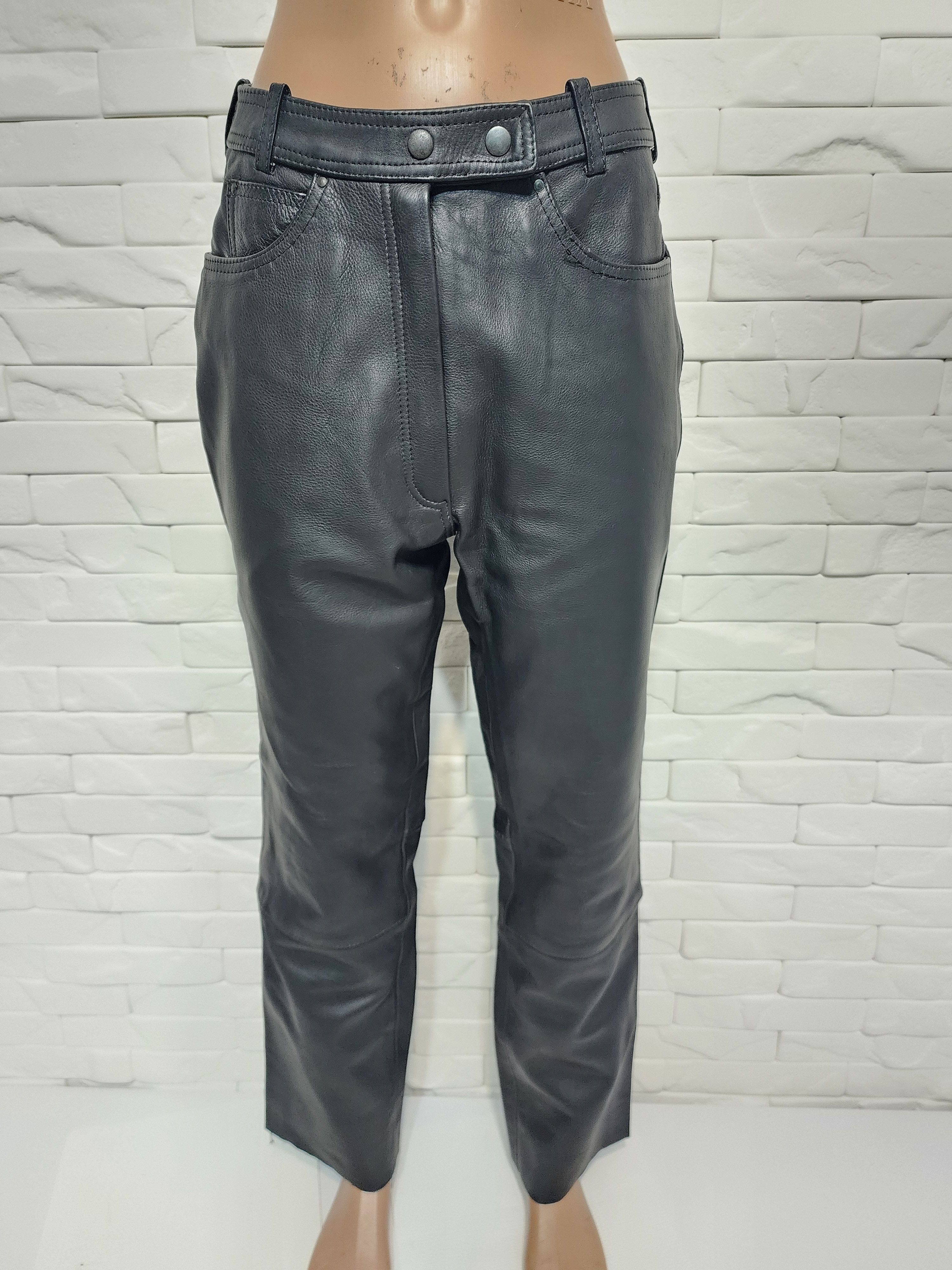 Genuine Leather Black Biker Leather Pants: Women's Denim Style Size 27" / US 4 / IT 40 - 3 Thumbnail
