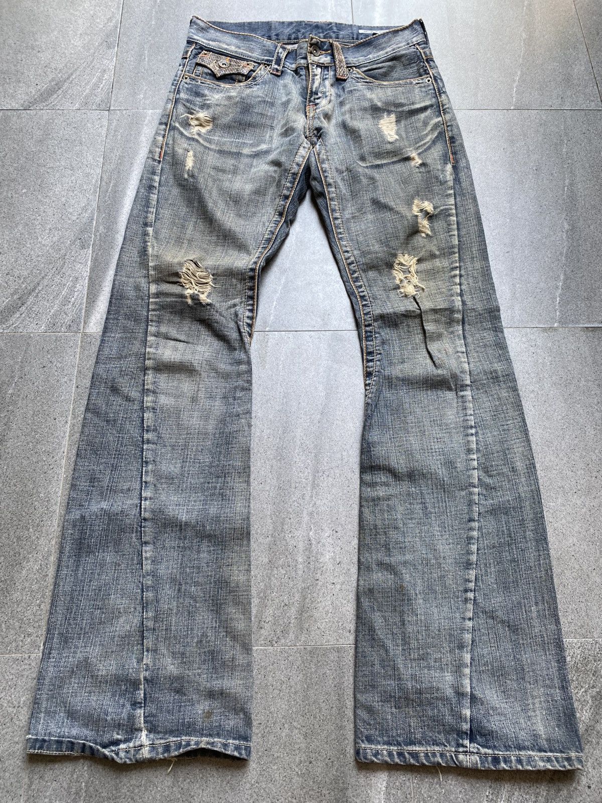 Tornado Mart Semantic Design Python Detail Distressed Bootcut Denim Jeans Size US 32 / EU 48 - 2 Thumbnail