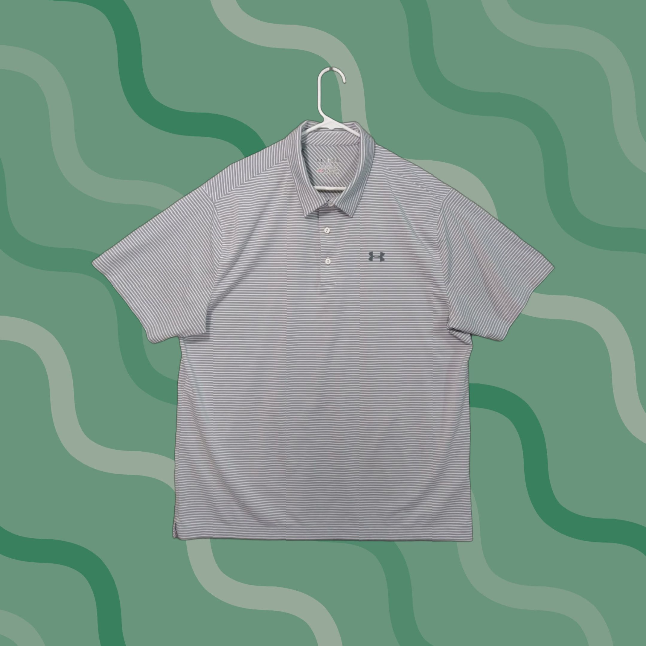 Under Armour Under Armour UA Shirt Mens 2XL Gray Striped Polo Loose HeatGear Short Sleeve Size US XXL / EU 58 / 5 - 1 Thumbnail
