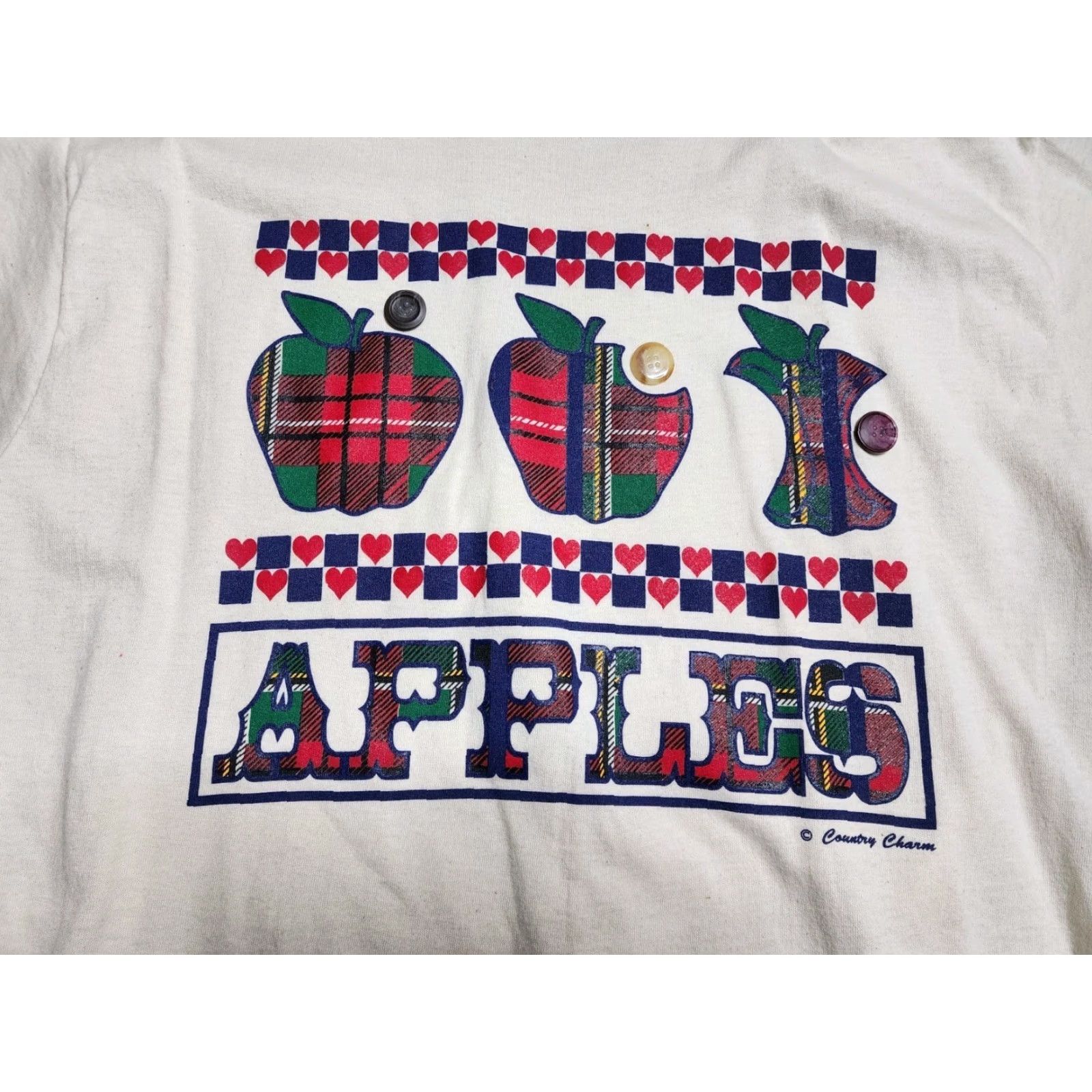 Hanes VINTAGE Hanes Men's Large Ivory Apple Plaid T-Shirt 80s 90s Country Charm Embroidered Size US L / EU 52-54 / 3 - 2 Thumbnail