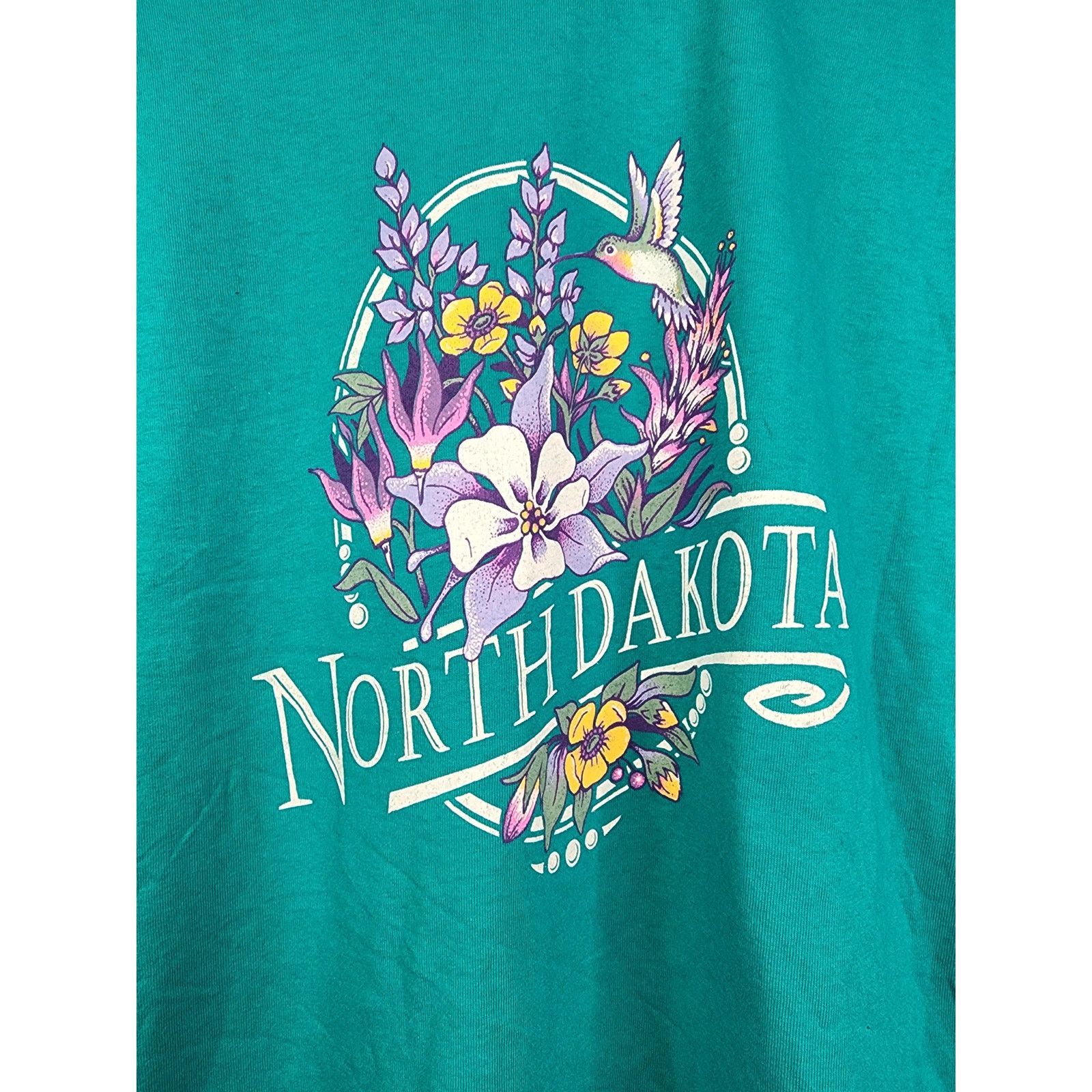 Jerzees × Vintage Vintage North Dakota Shirt Flower Nature Teal 90s T-shirt L Size US L / EU 52-54 / 3 - 2 Thumbnail