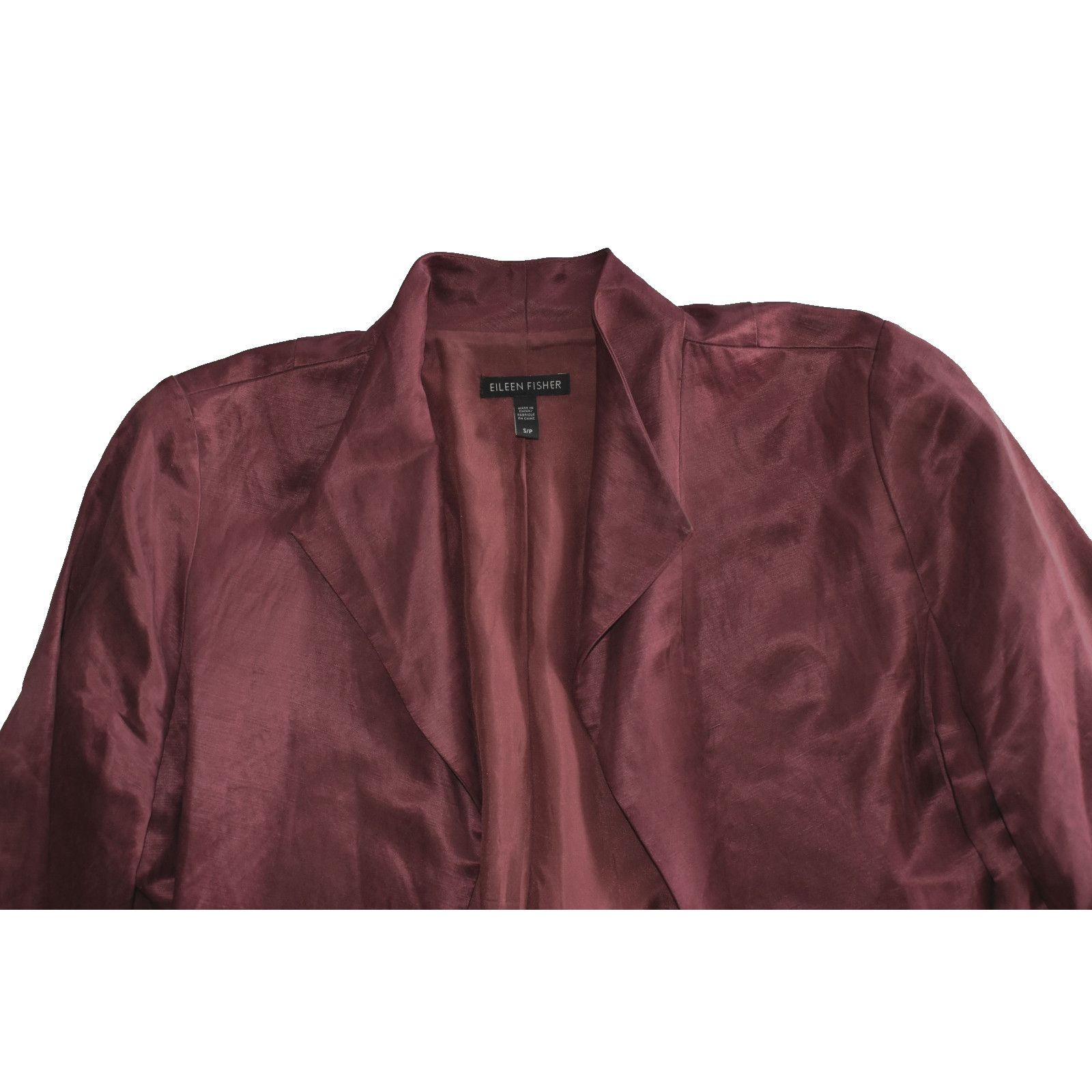 Eileen Fisher EILEEN FISHER Burgundy Linen & Silk Shimmer Jacket Size S/P Size S / US 4 / IT 40 - 4 Thumbnail