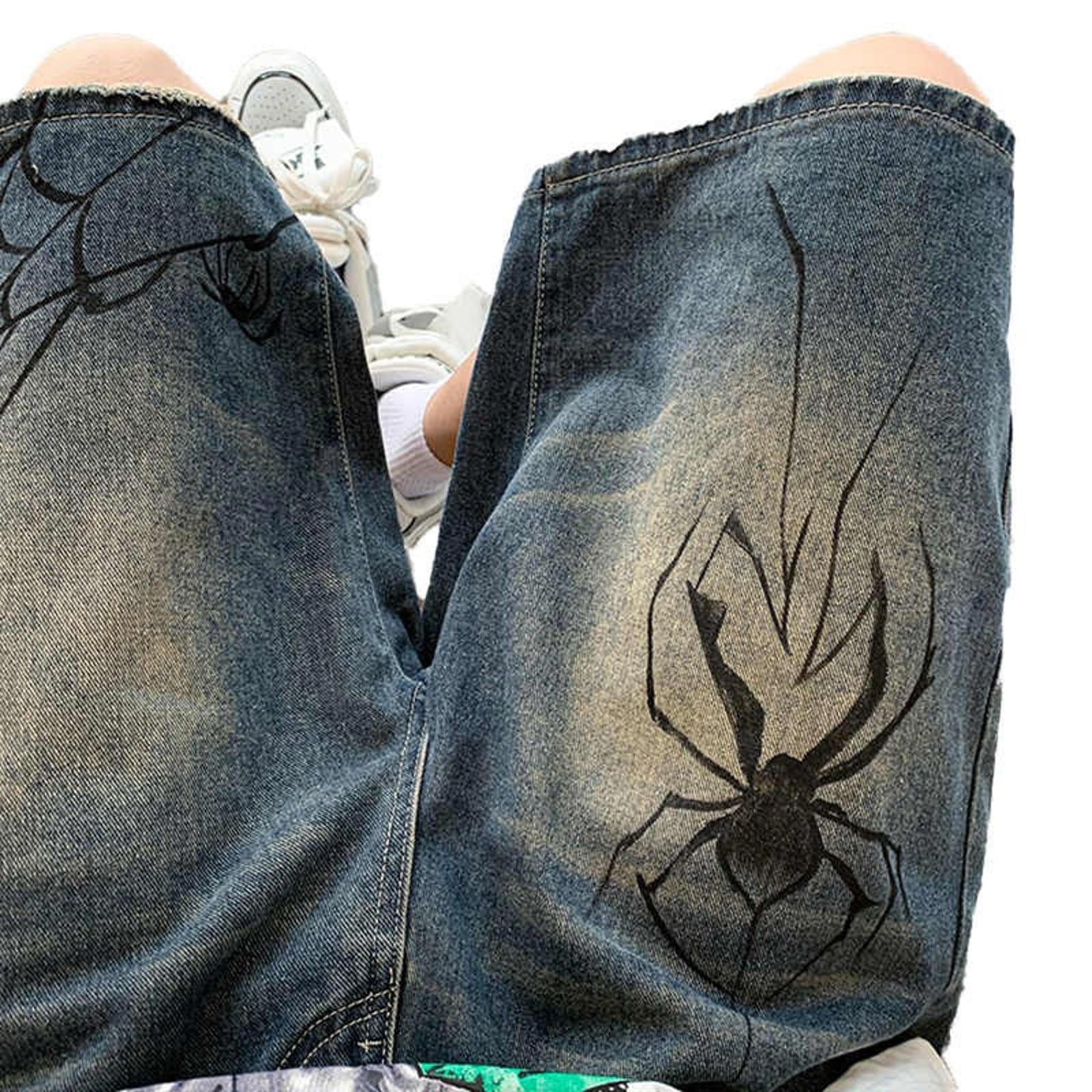 Jean Spider Print Denim Shorts Size US 30 / EU 46 - 5 Thumbnail