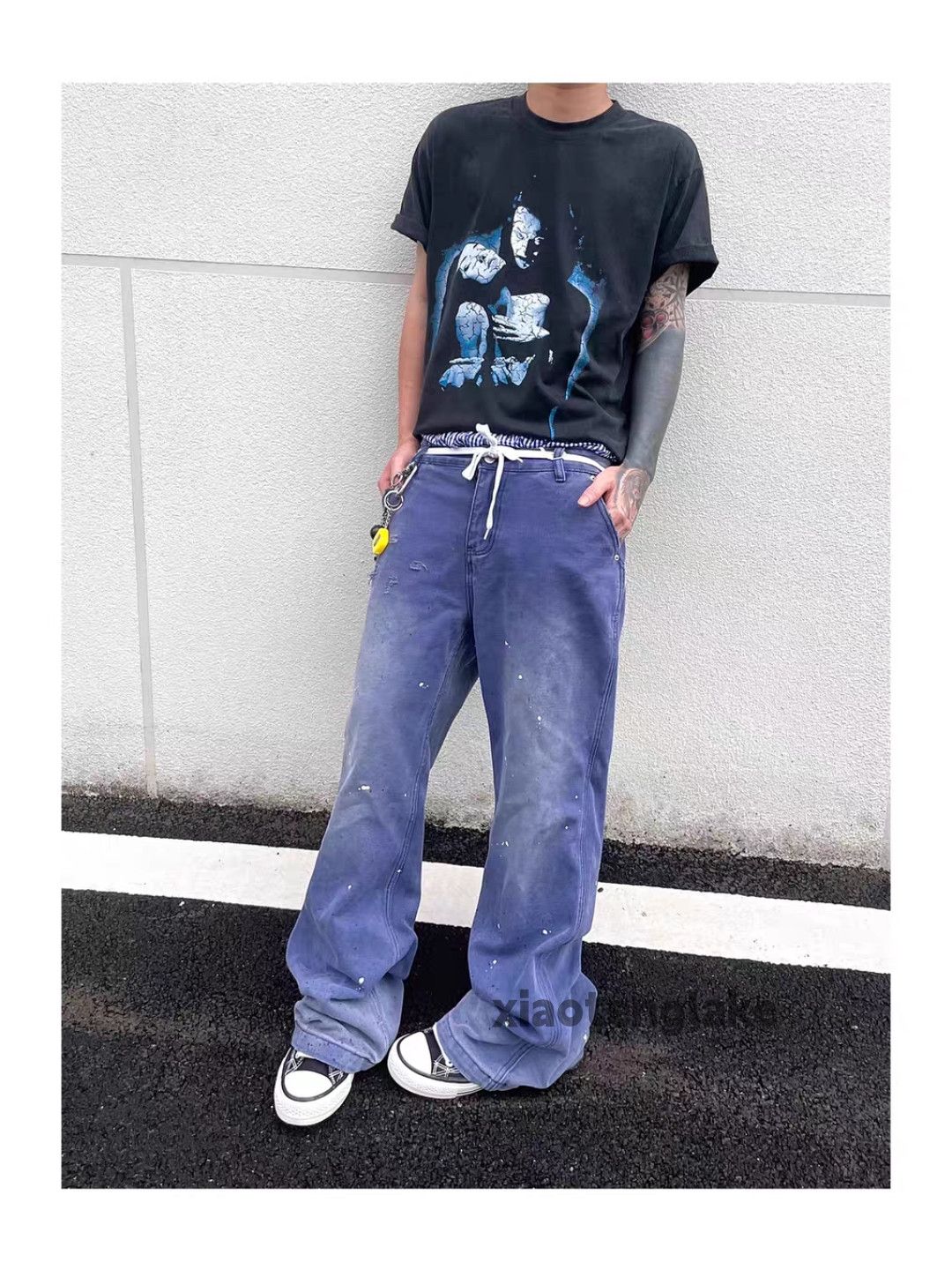 Designer Unisex washed faded loose baggy hiphop carpenter pants Size US 26 / EU 42 - 7 Thumbnail