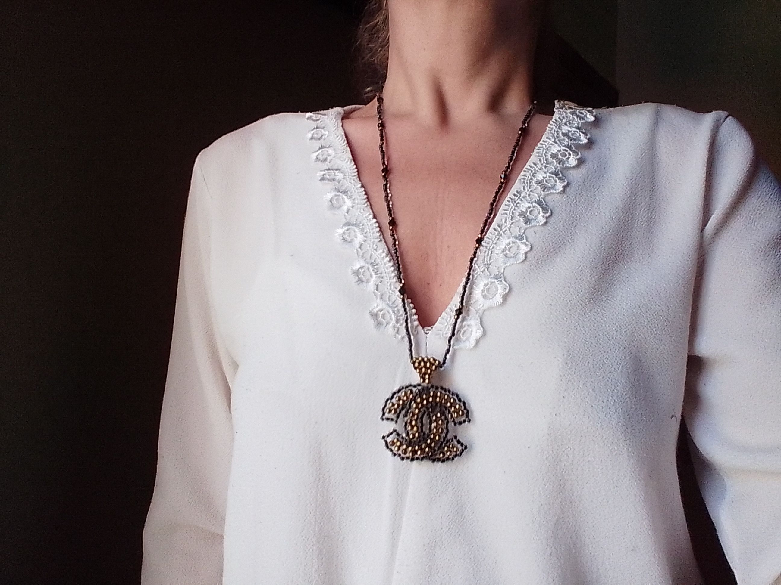 Handmade Necklace Long Black Elegant Pena C Chanel Size ONE SIZE - 8 Thumbnail