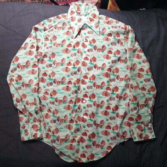 Vintage Vintage KMart MCM Trees Cloud House Polyester Disco Shirt Size L / US 10 / IT 46 - 2 Thumbnail