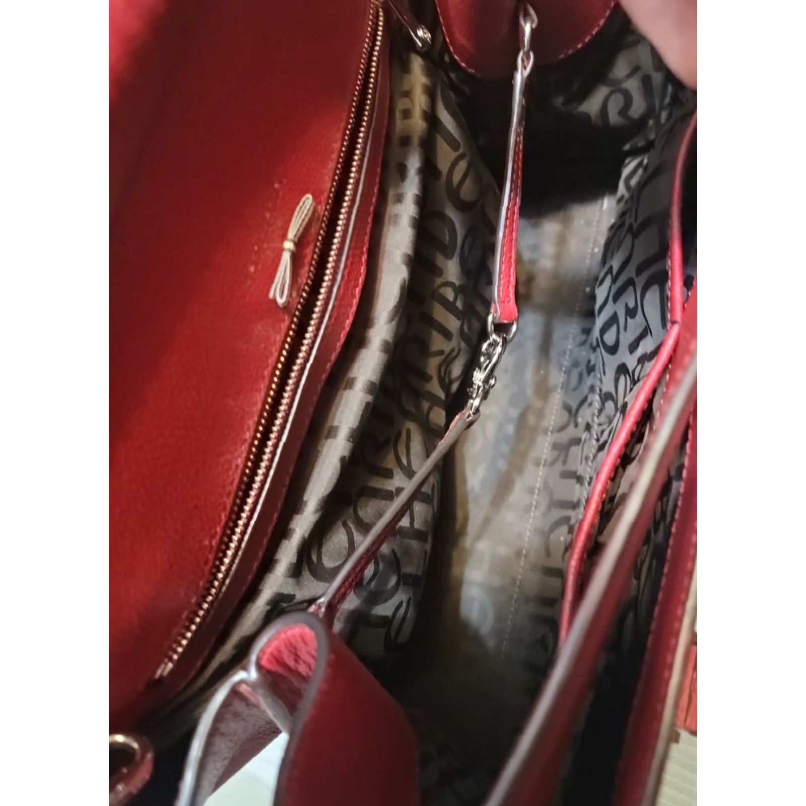 Henri Bendel Henri Bendel Red Leather New York Purse Tote Bag Womens Large Pebbled Leather Zip Bag 11x12x5 Size ONE SIZE - 3 Thumbnail
