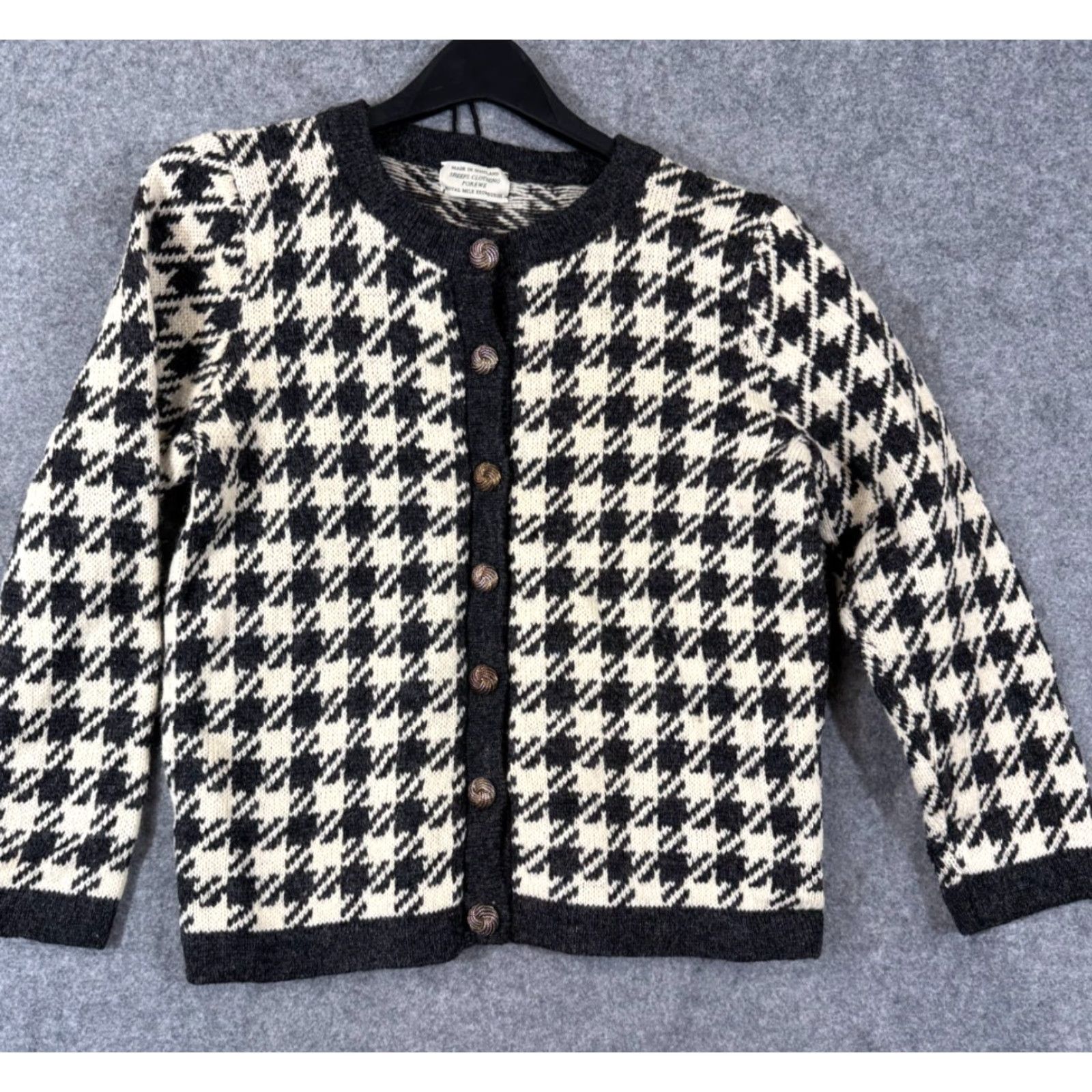 Vintage Sheeps Clothing Forewe Wool Sweater Womens S Ivory Black Houndstooth Cardigan Crew Neck Long Sleeve Knit Button Size S / US 4 / IT 40 - 2 Thumbnail
