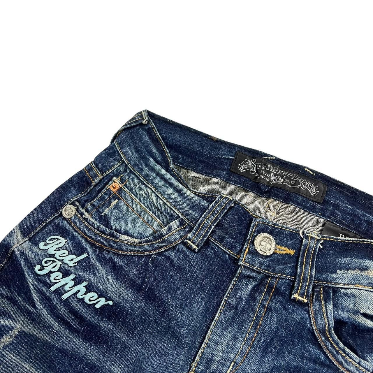 Japanese Brand Vintage Red Pepper Embroidered Skull Jeans - Waist 29 Size US 29 - 7 Thumbnail